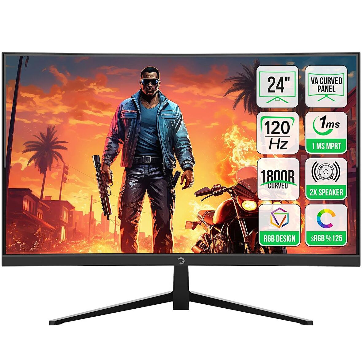 GamePower Vivid F10 24'' Curved RGB 120Hz 1ms FHD Va Panel 2x2W Speaker Gaming Monitör (Sıfır Ölü Piksel Garantili)