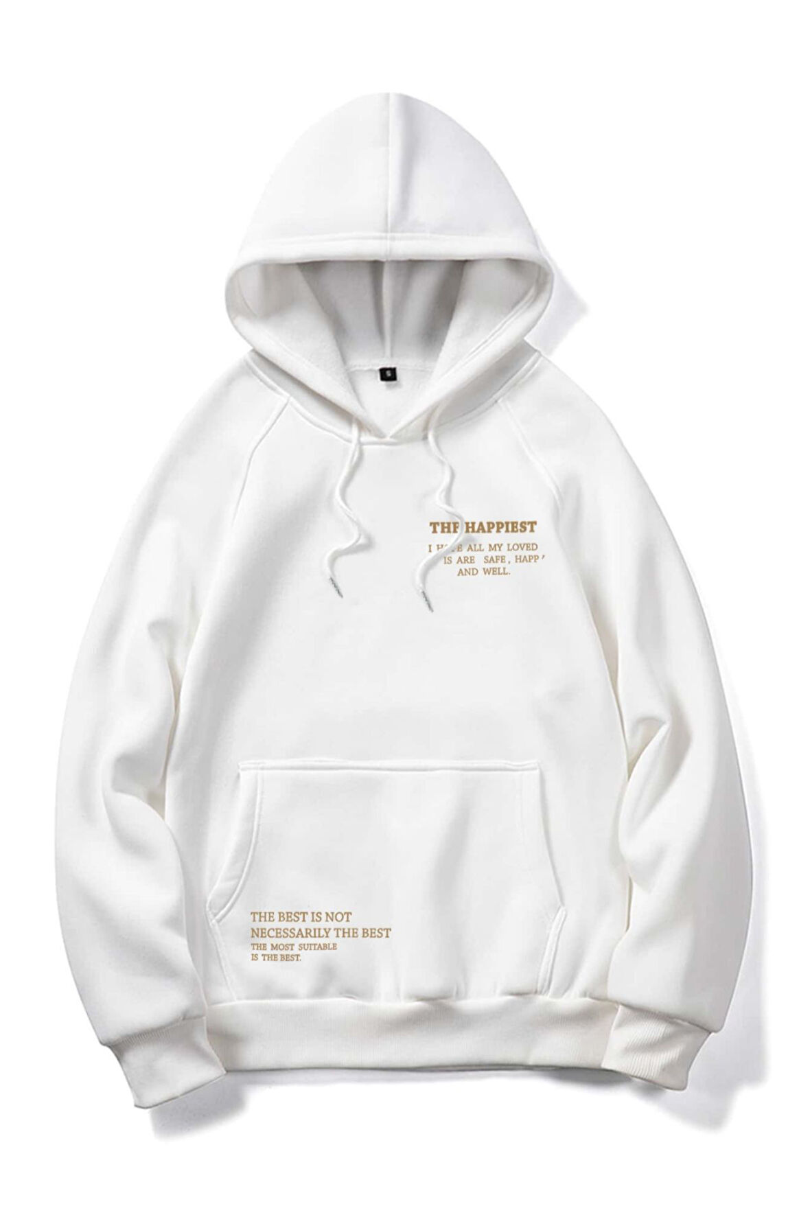 Unisex Happiest Baskılı Oversize Kapşonlu Sweatshirt