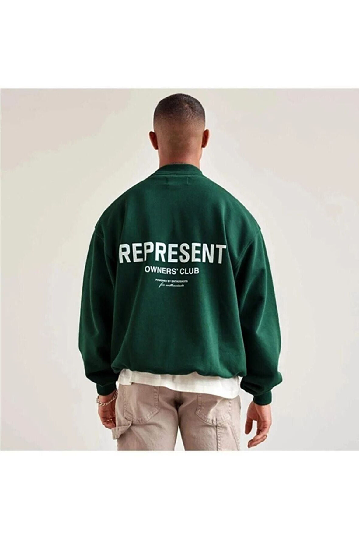 Erkek Represent Baskılı Oversize Bisiklet Yaka Sweatshirt