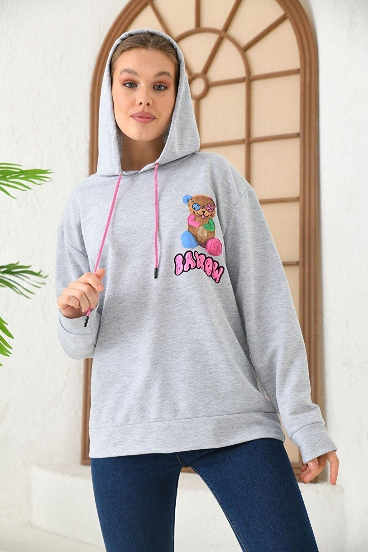 Unisex  Barrow Baskılı Oversize Kapşonlu Sweatshirt