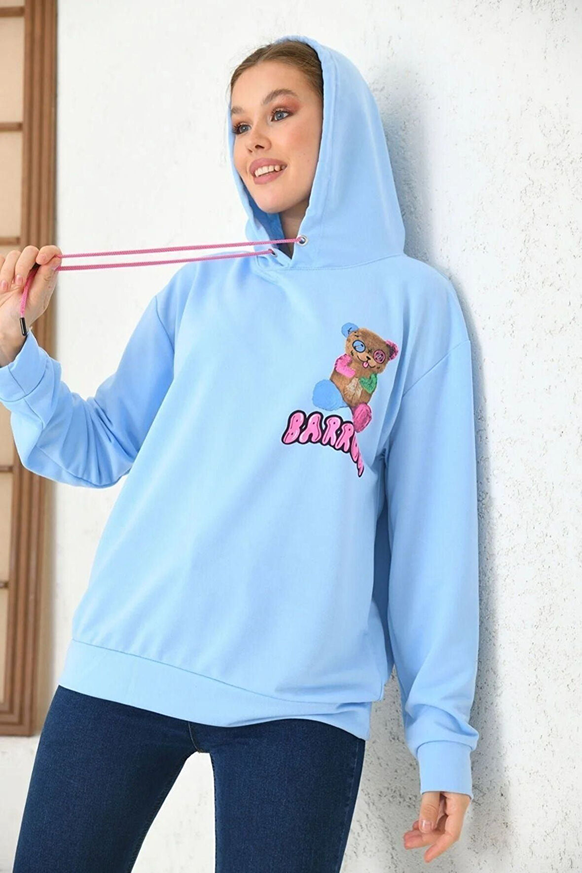 Unisex  Barrow Baskılı Oversize Kapşonlu Sweatshirt