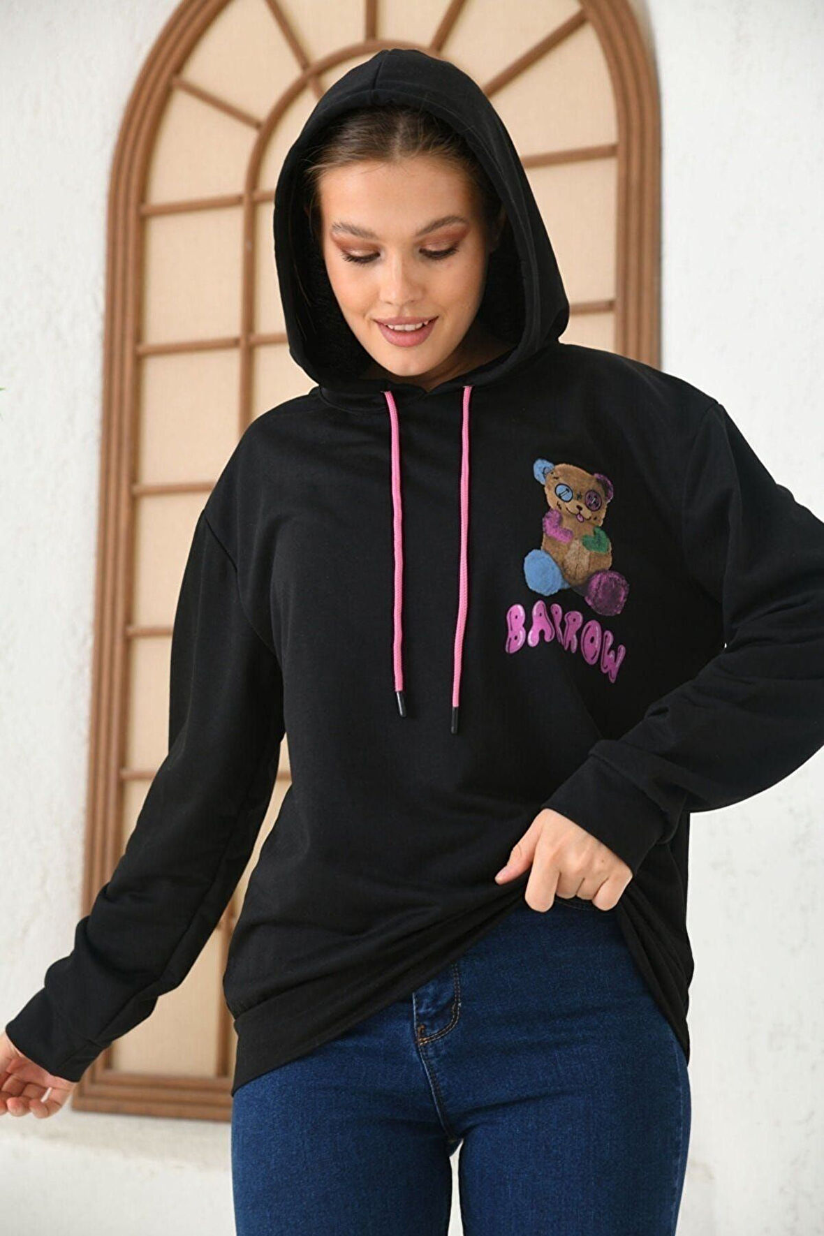 Unisex  Barrow Baskılı Oversize Kapşonlu Sweatshirt