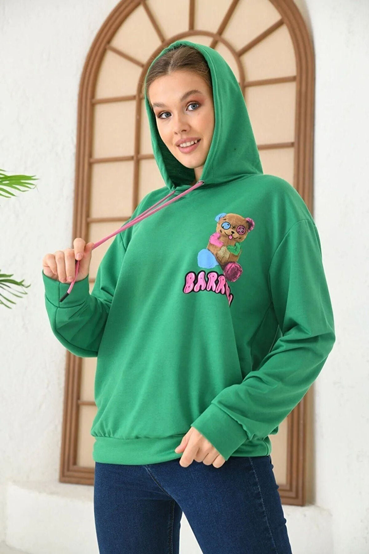 Unisex  Barrow Baskılı Oversize Kapşonlu Sweatshirt