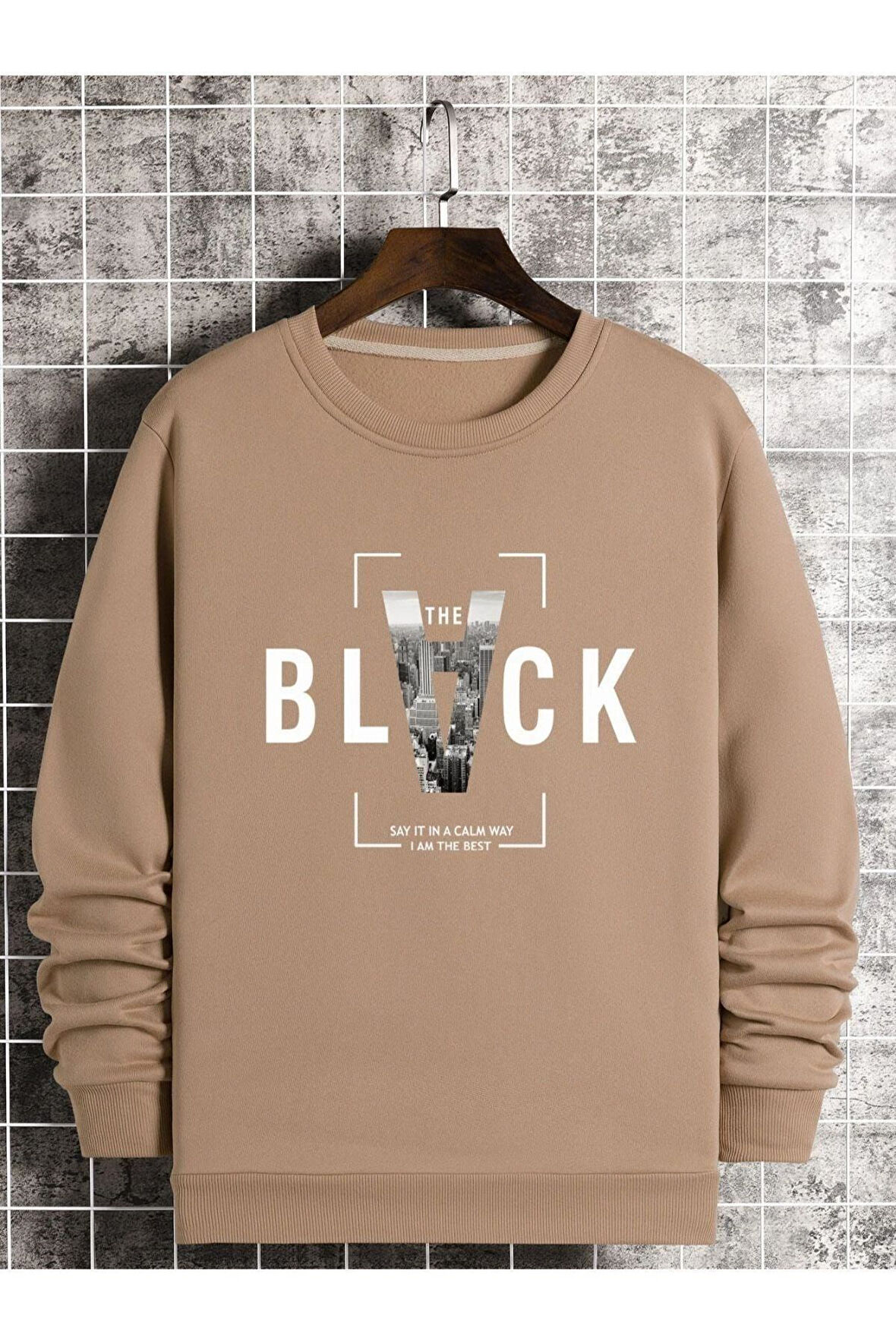Unisex Black Baskılı Bisiklet Yaka Oversize Sweatshirt
