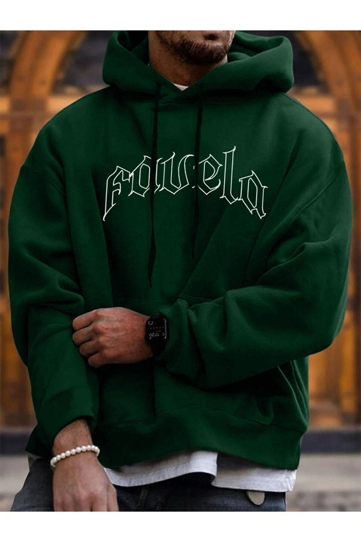 Unisex Favela Baskılı Kapşonlu Oversize Sweatshirt