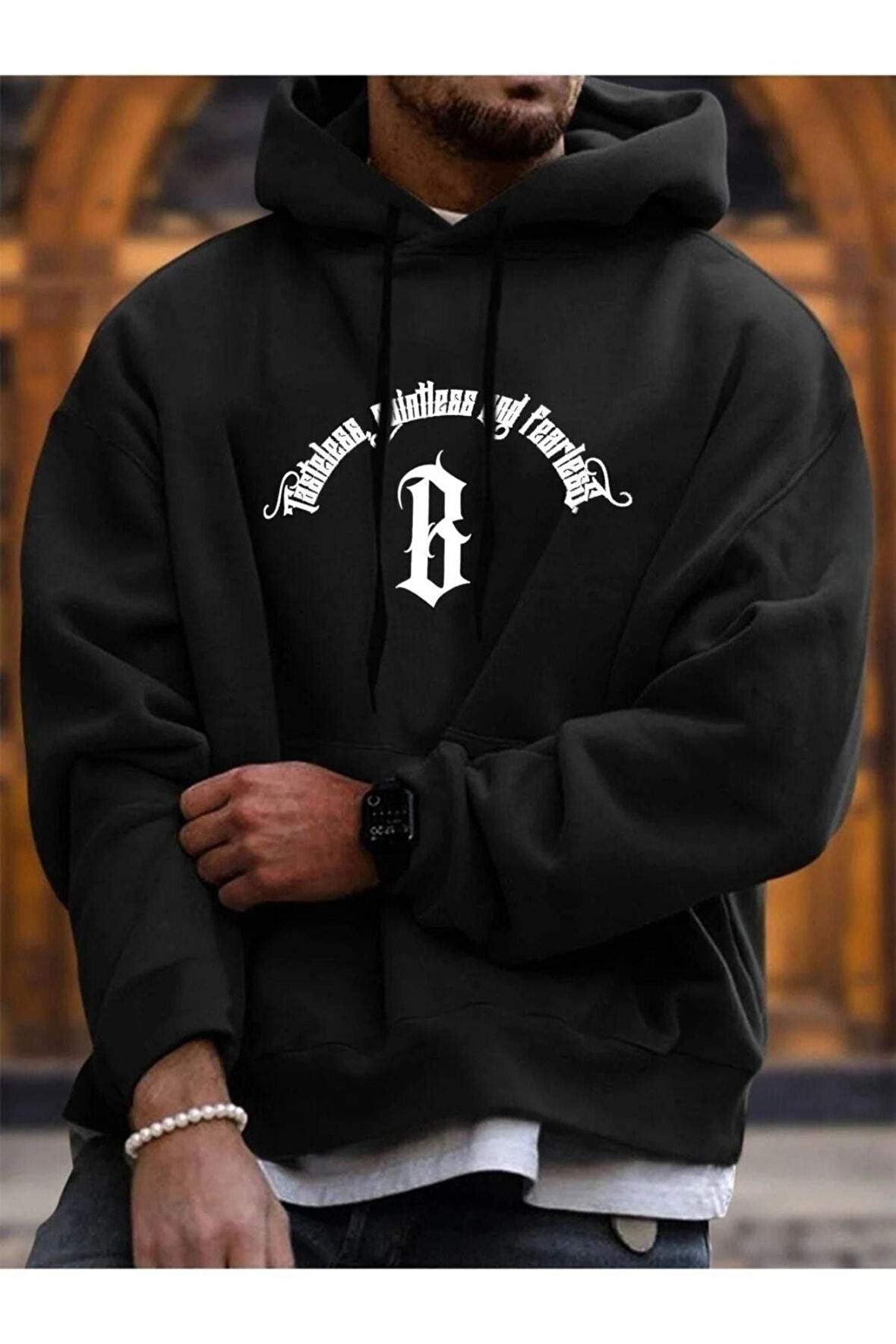 Unisex Fealress Baskılı Kapşonlu Oversize Sweatshirt