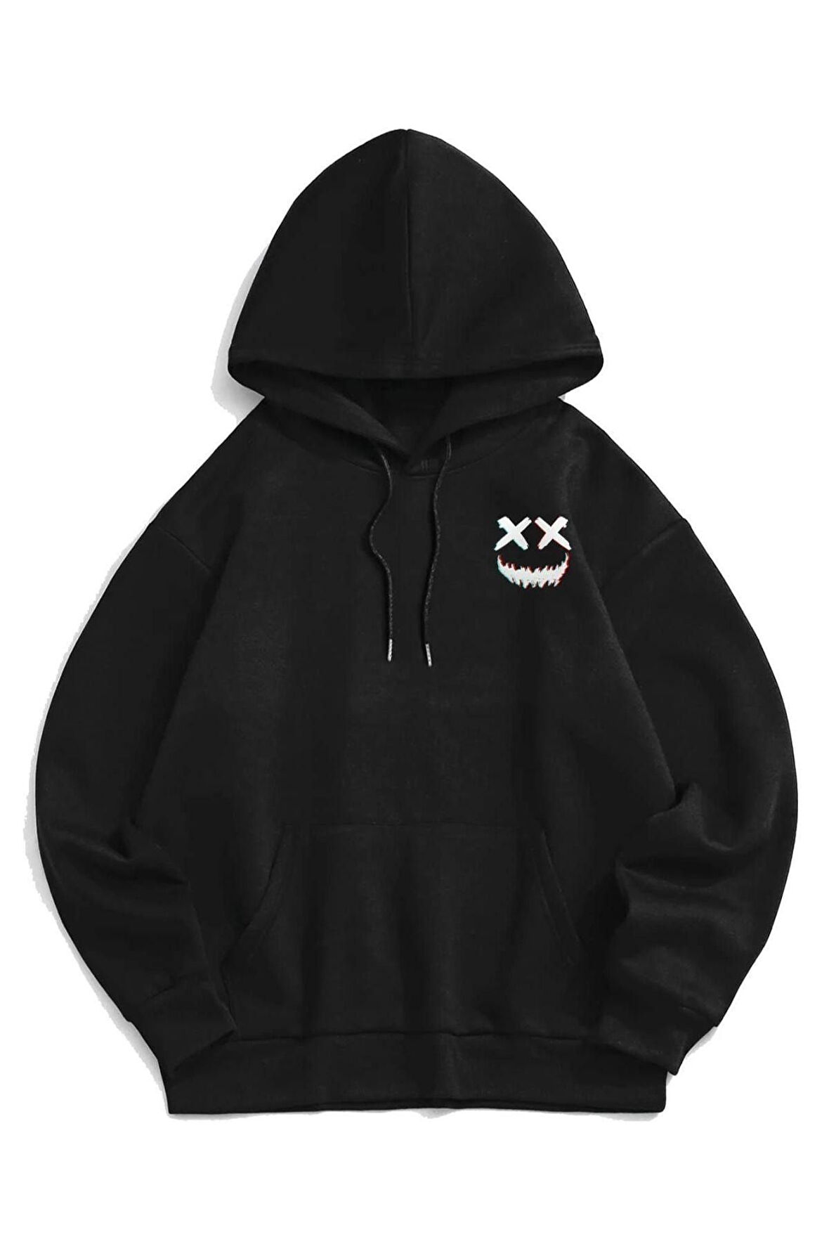 Unisex Gülücük Baskılı Oversize Kapşonlu Sweatshirt