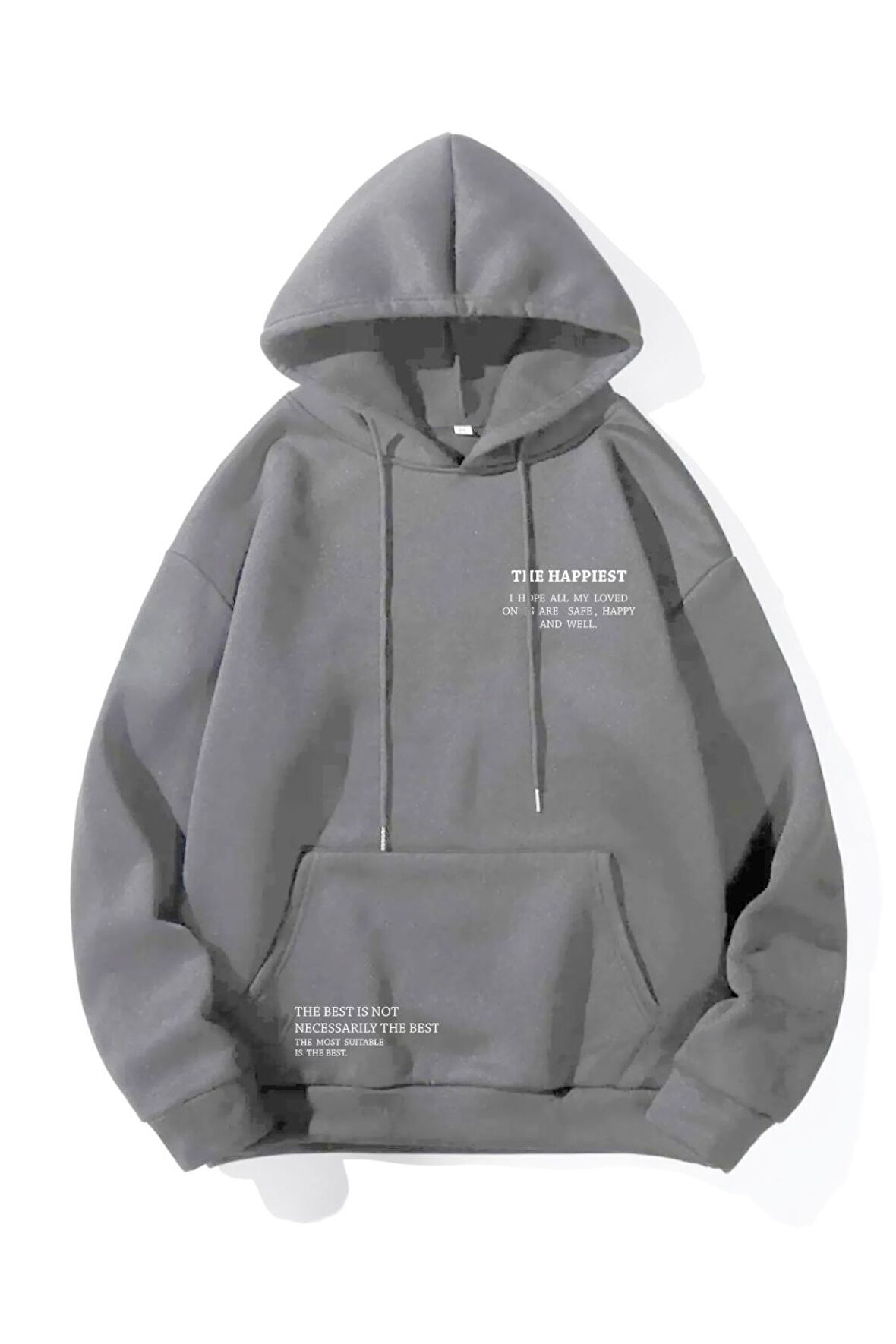 Unisex Happiest Baskılı Oversize Kapşonlu Sweatshirt