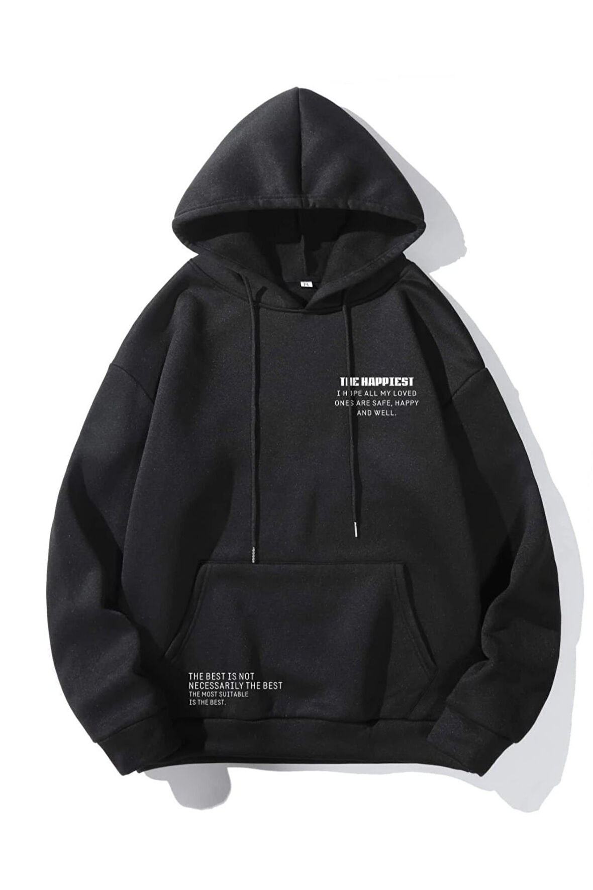 Unisex Happiest Baskılı Oversize Kapşonlu Sweatshirt