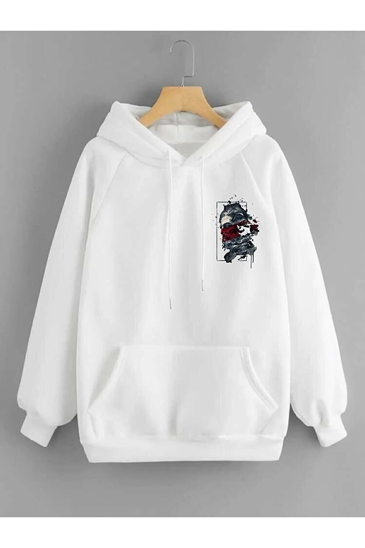 Unisex Sırt Baskılı Kapşonlu Oversize Sweatshirt