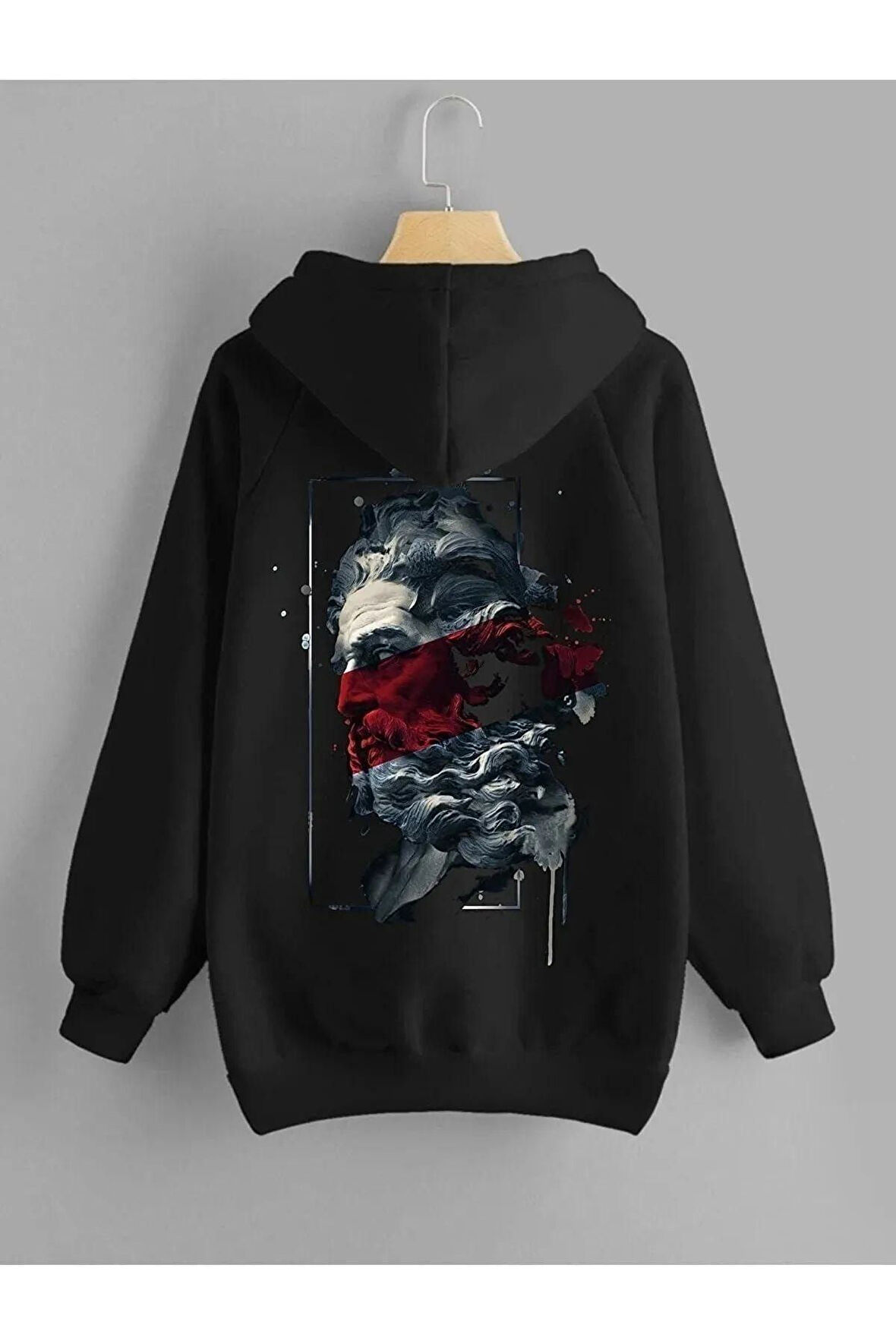 Unisex Sırt Baskılı Kapşonlu Oversize Sweatshirt