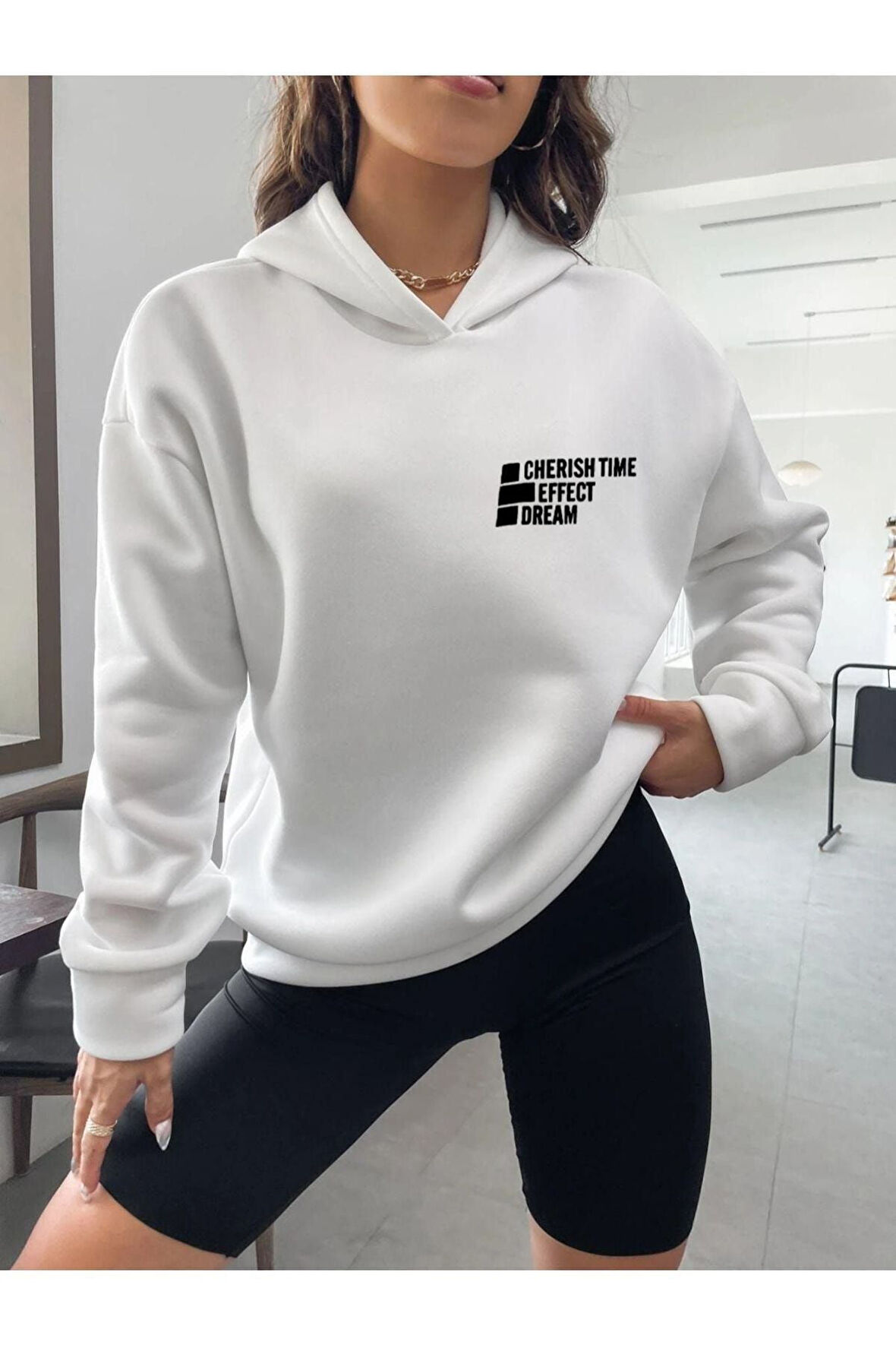 Unisex Effect Baskılı Oversize Kapşonlu Sweatshirt