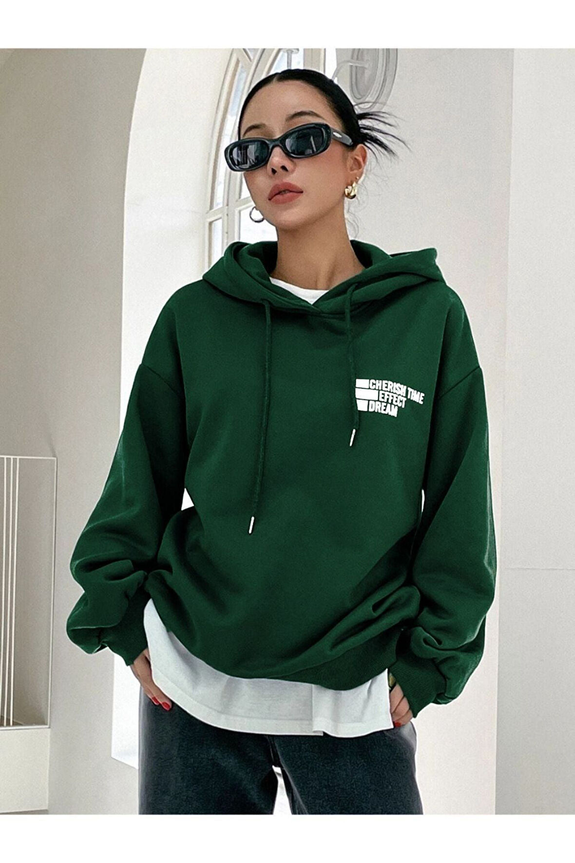 Unisex Effect Baskılı Oversize Kapşonlu Sweatshirt
