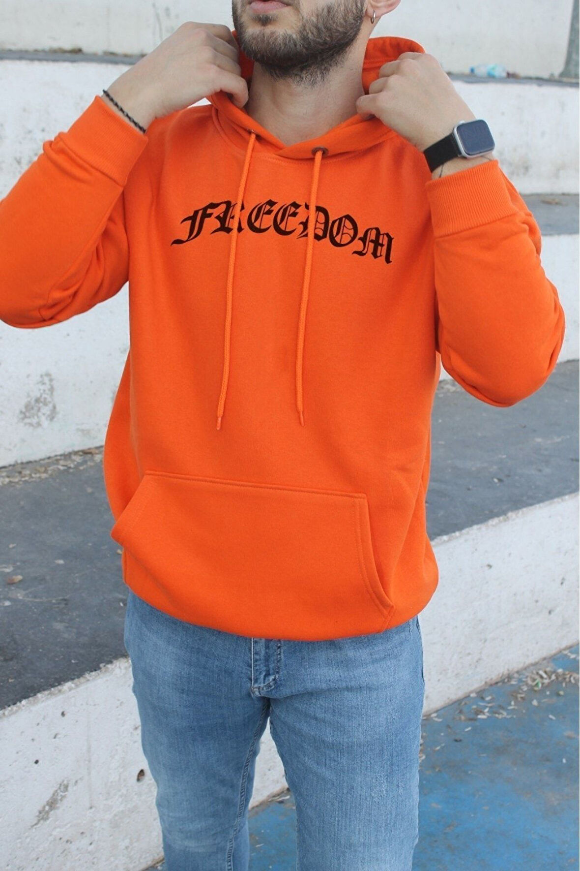 Unisex Freedom Baskılı Oversize Kapüşonlu Sweatshirt