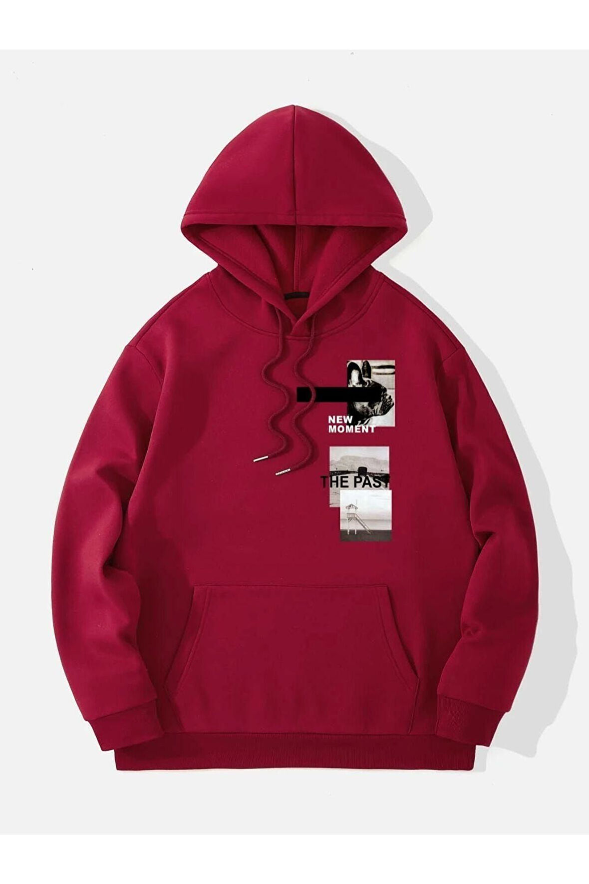 Unisex New Moment Baskılı Oversize Kapşonlu Sweatshirt