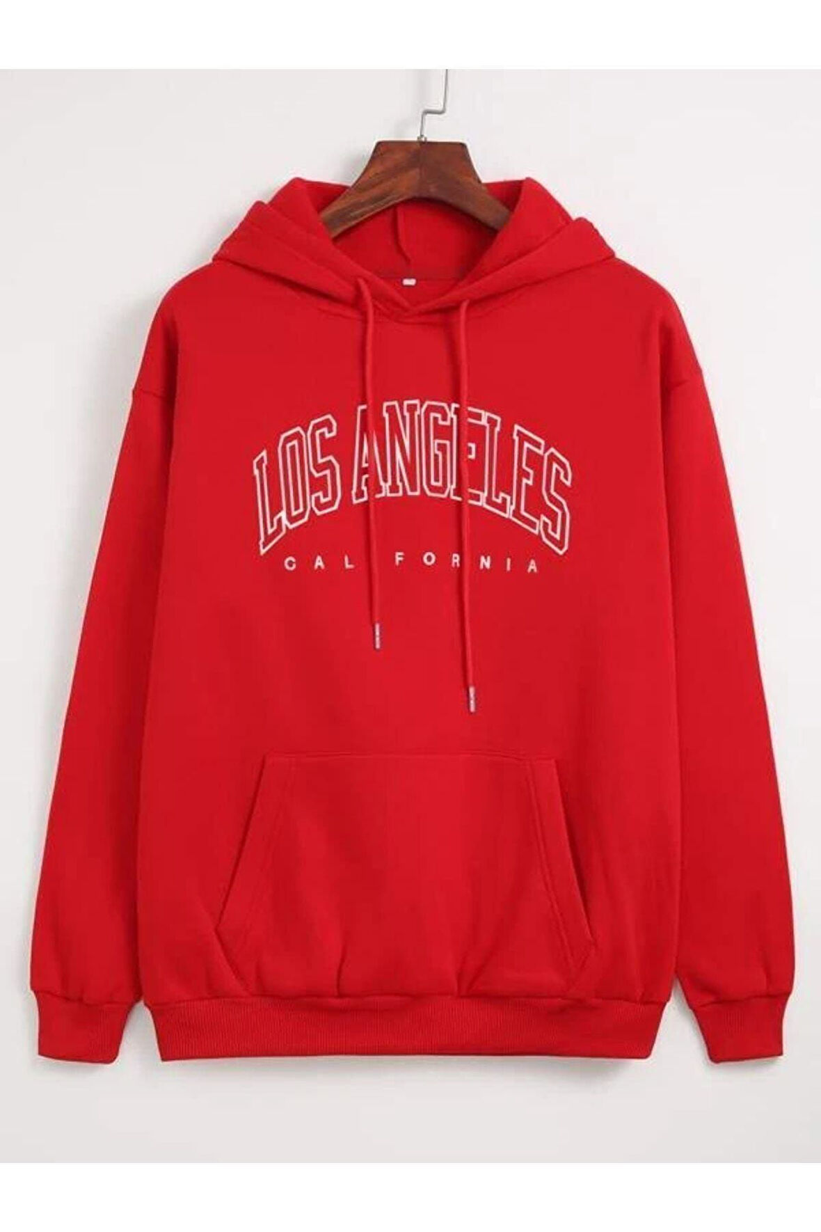 Unisex Los Angeles Baskılı Oversize Kapşonlu Sweatshirt