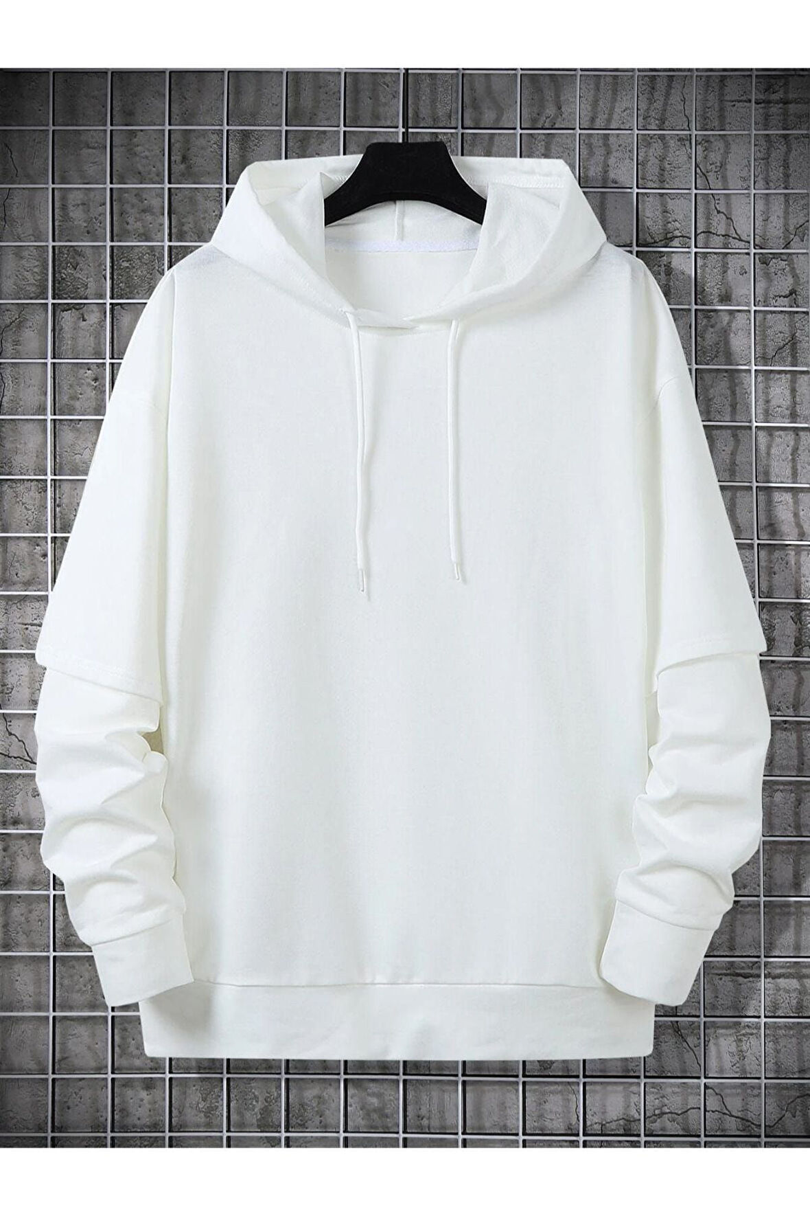Unisex Beyaz Oversize Kapşonlu Sweatshirt