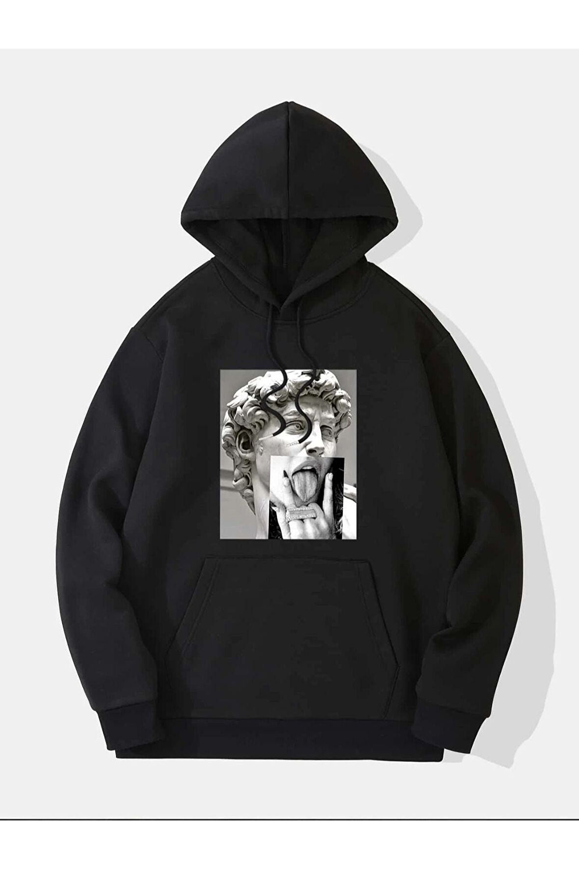 Unisex Heykel Baskılı Oversize Kapşonlu Sweatshirt