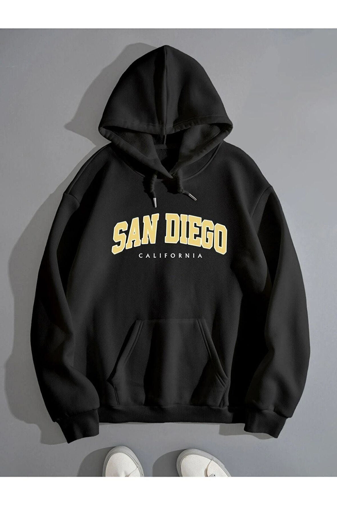 Unisex San Diego Baskılı Oversize Kapşonlu Sweatshirt