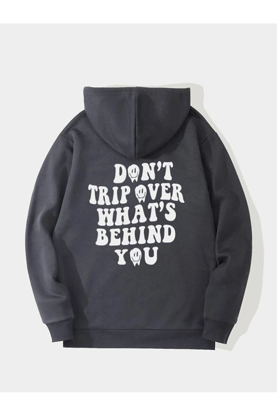 Unisex Füme Sırt Yazı Baskılı Oversize Kapşonlu Sweatshirt