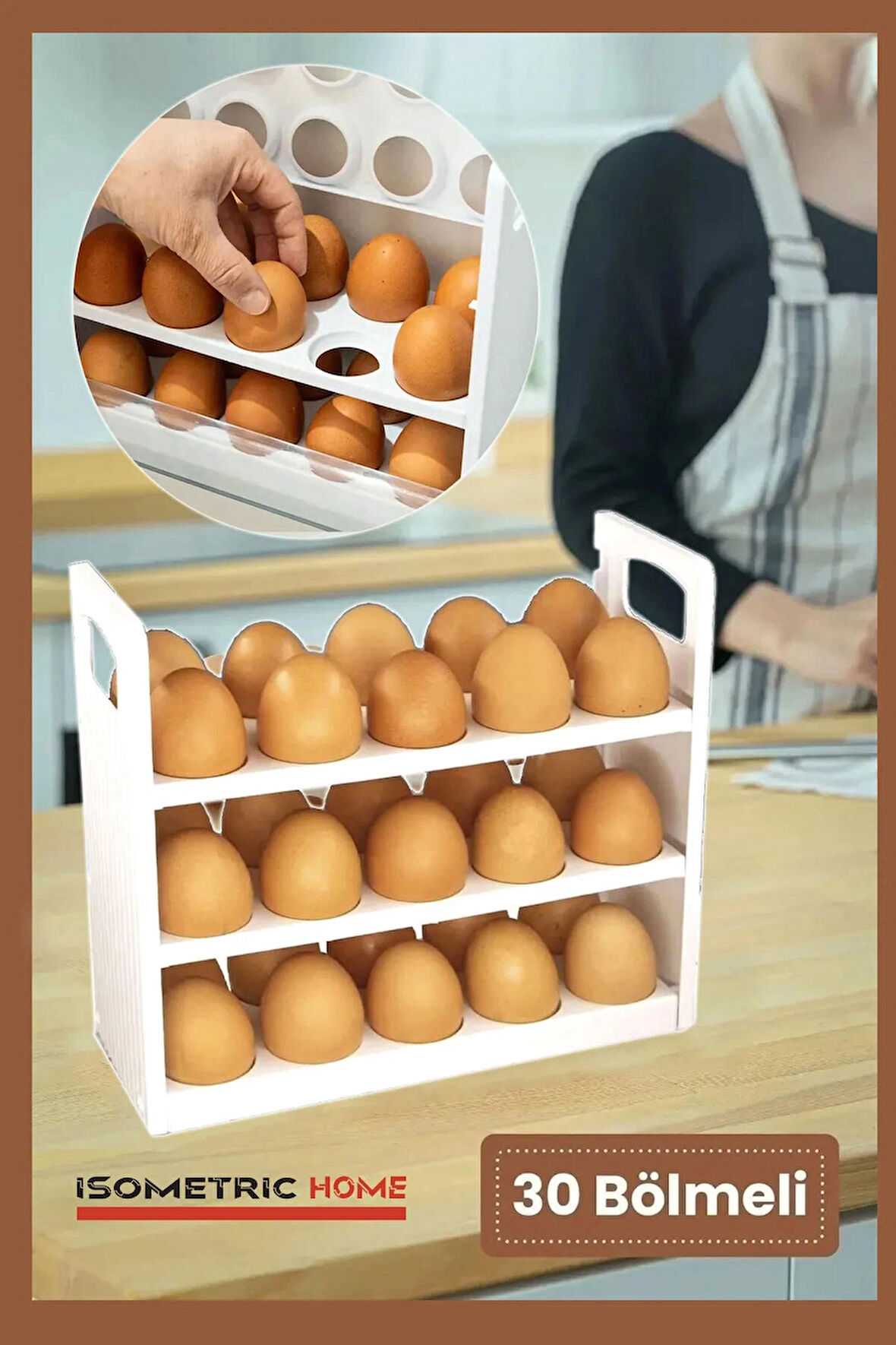 30 Bölmeli Yumurta Kutusu 3 Katlı Yumurtalık Buzdolabı Organizeri Saklama Kabı