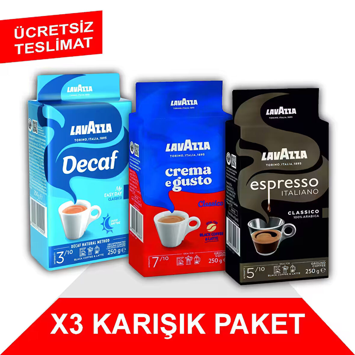 Decaf My Easy Day Classico + Crema e Gusto + Qualità Rossa Filtre Kahve (250gr) 3'Lü Paket