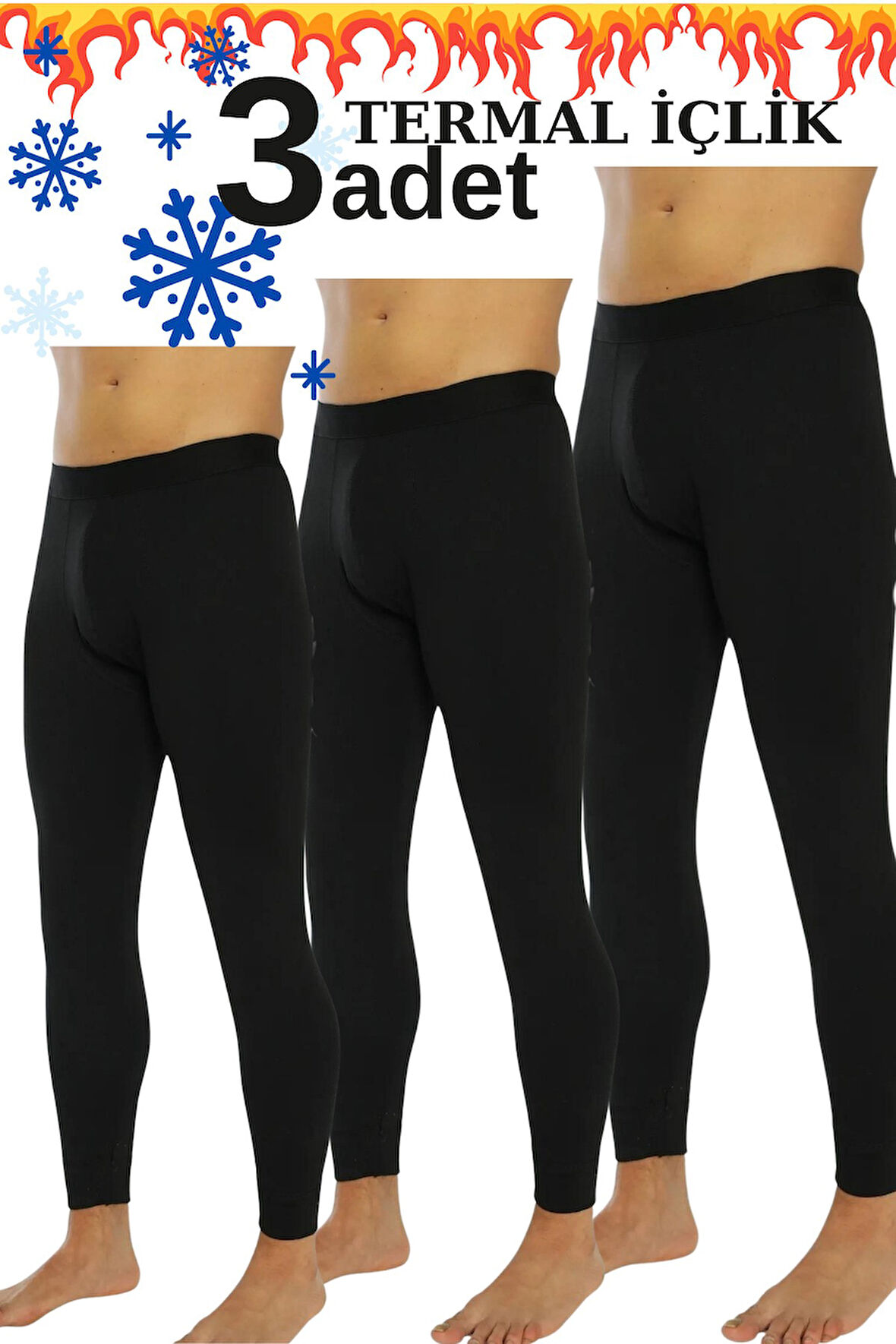 Erkek Siyah Termal İçlik 3’lü Polarlı Kışlık