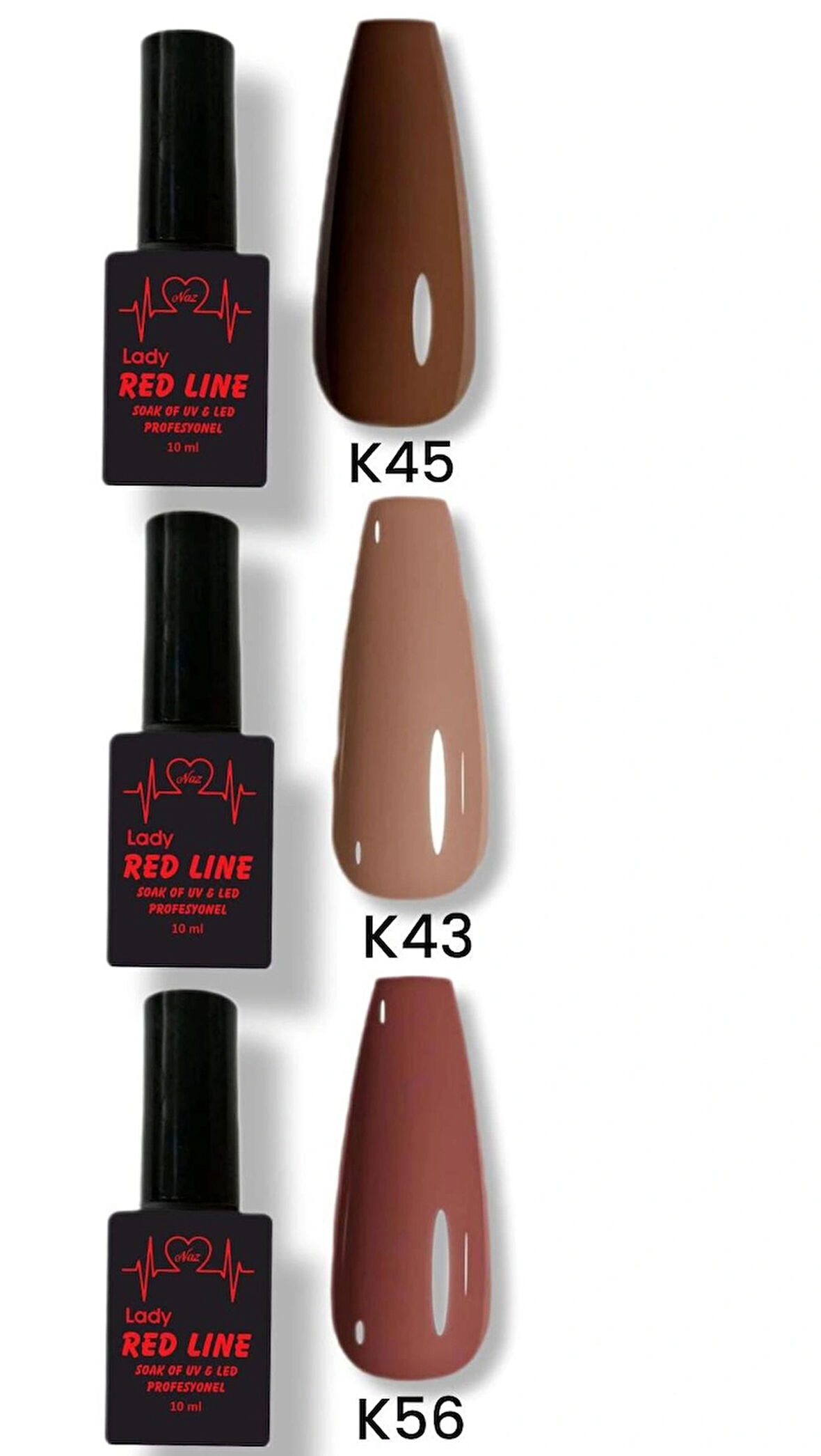 lady red line 3lü kalıcı oje set 10ml  k45 k43 k56 