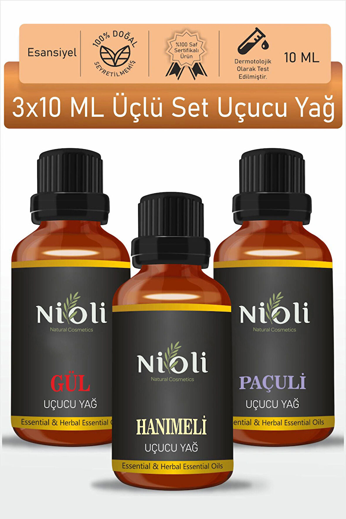 Nioli Gül, Hanımeli, Paçuli Esansiyel Uçucu Yağ Buhurdanlık Yağı Aromaterapi Yağı 10 ML