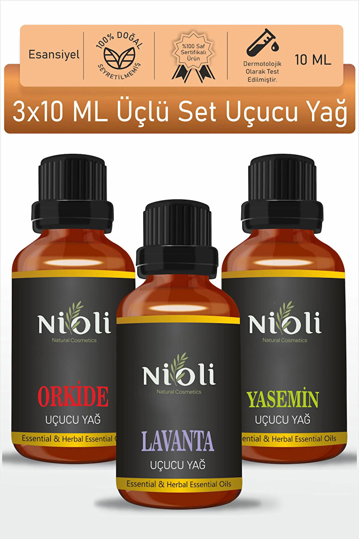 Nioli Orkide, Lavanta, Yasemin Esansiyel Uçucu Yağ Buhurdanlık Yağı Aromaterapi Yağı 10 ML
