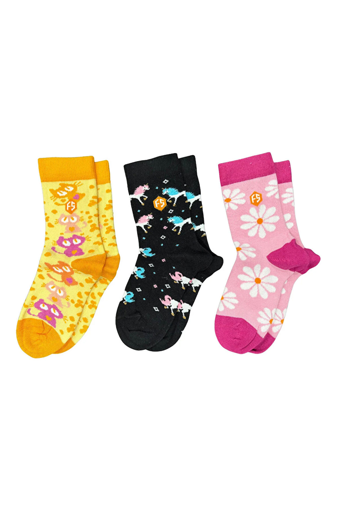 Kız Çocuk Renkli Desenli Günlük Pamuklu Dikişsiz Çorap