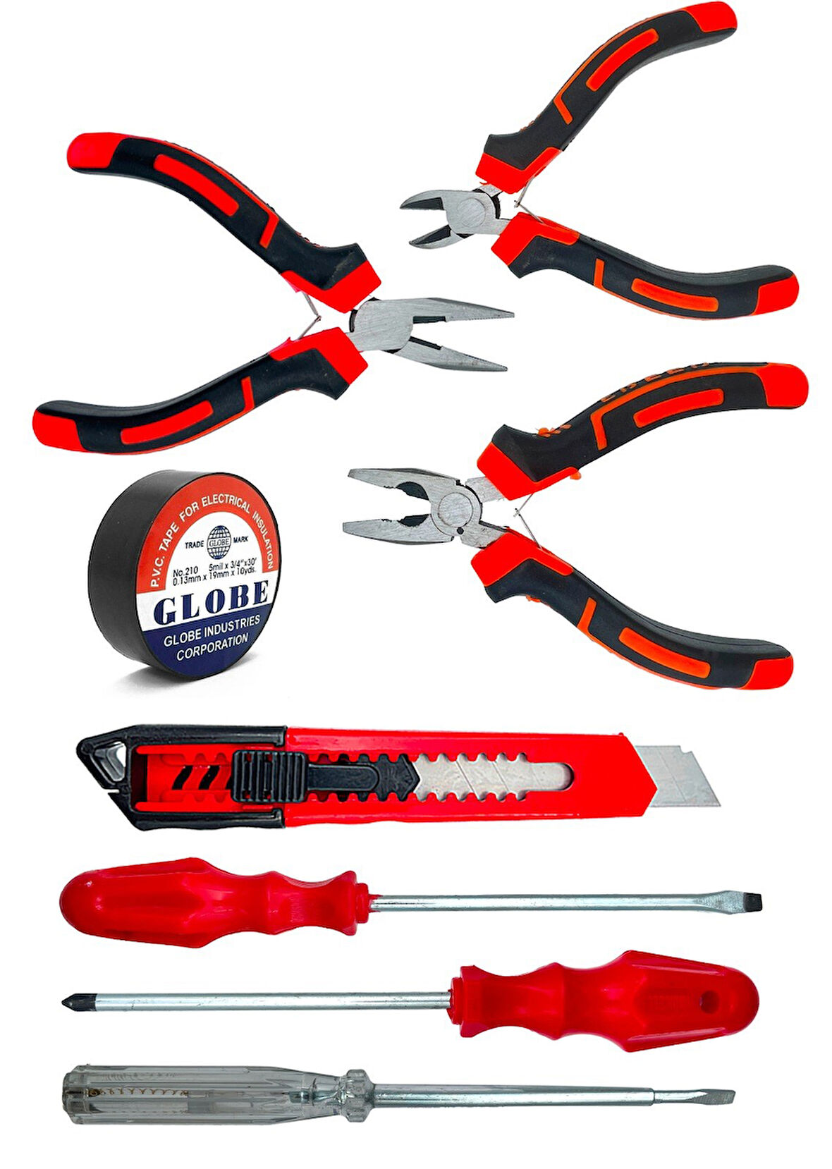 Moonshop 3 Lü Mini Pense Yan Keski Kargaburnu Set+3 Lü tornavida+Falçata+bant takım Seti.