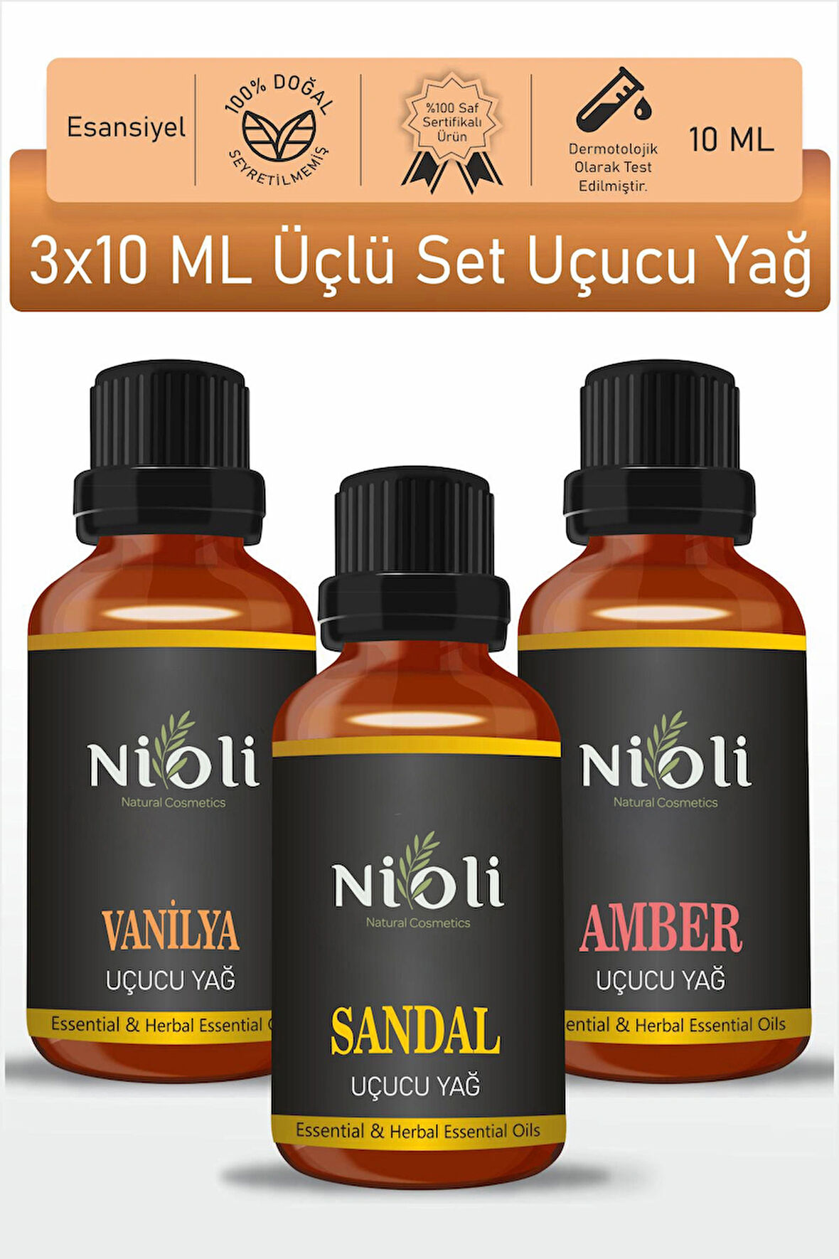 Nioli Vanilya, Sandal, Amber Esansiyel Uçucu Yağ Buhurdanlık Yağı Aromaterapi Yağı 10 ML