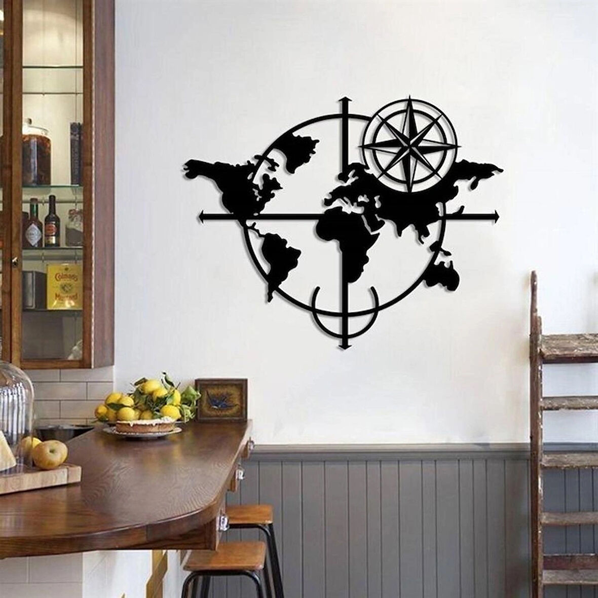 Pusula ve Dünya Dekoratif dekor tablo 