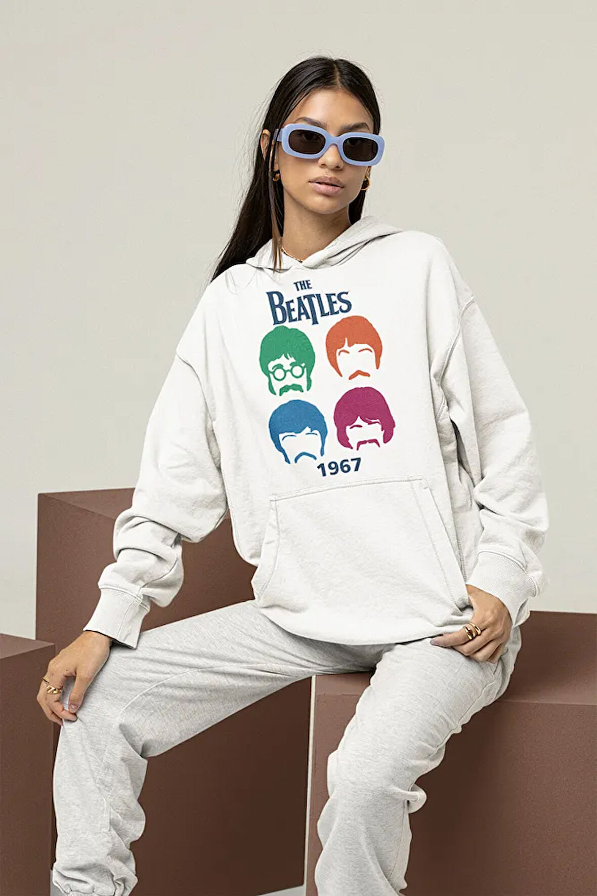 The Beatles 1967 Baskılı Unisex Oversize Müzik Grubu Hoodie