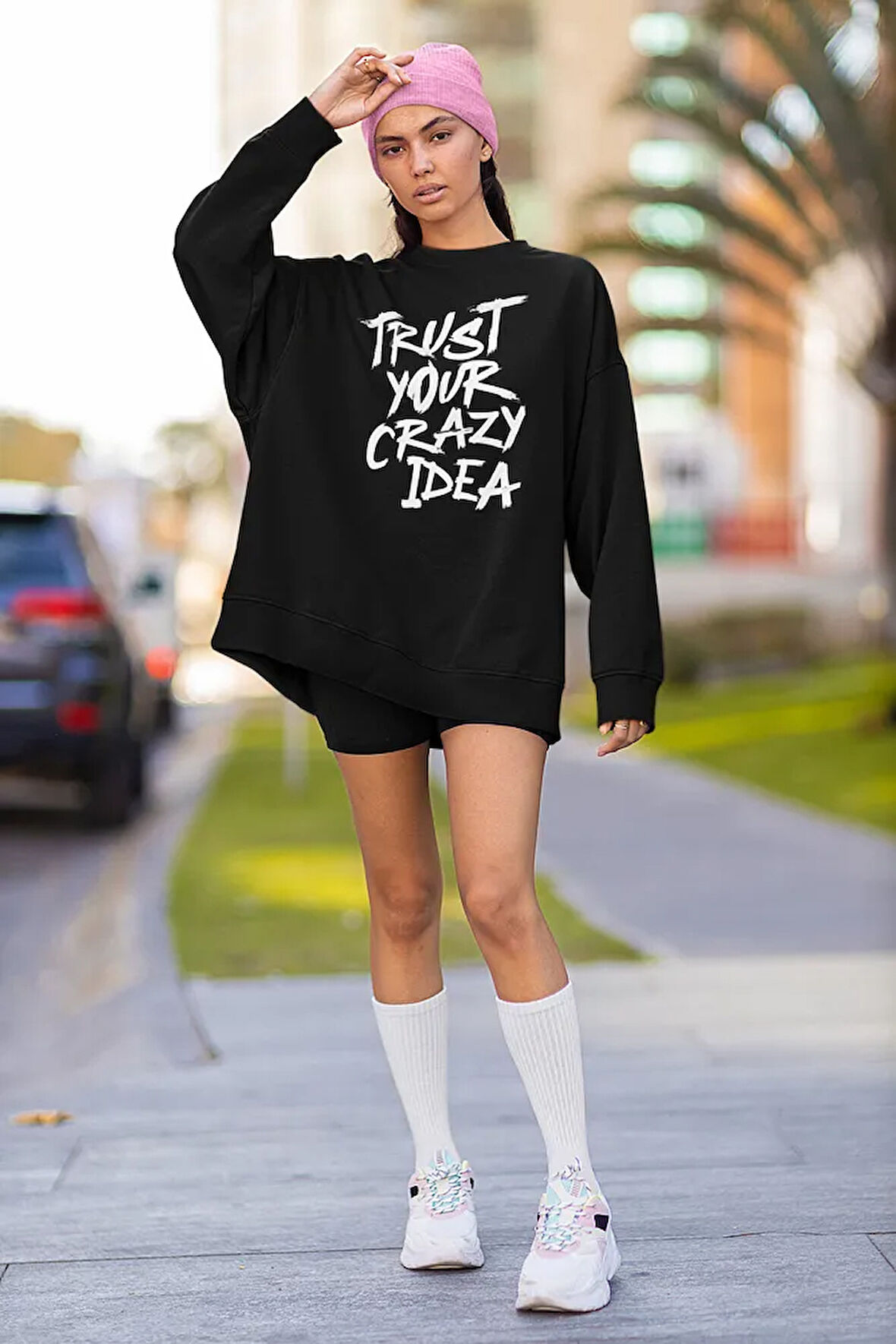 Trust Your Crazy Idea Yazılı Unisex Oversize Sweatshirt