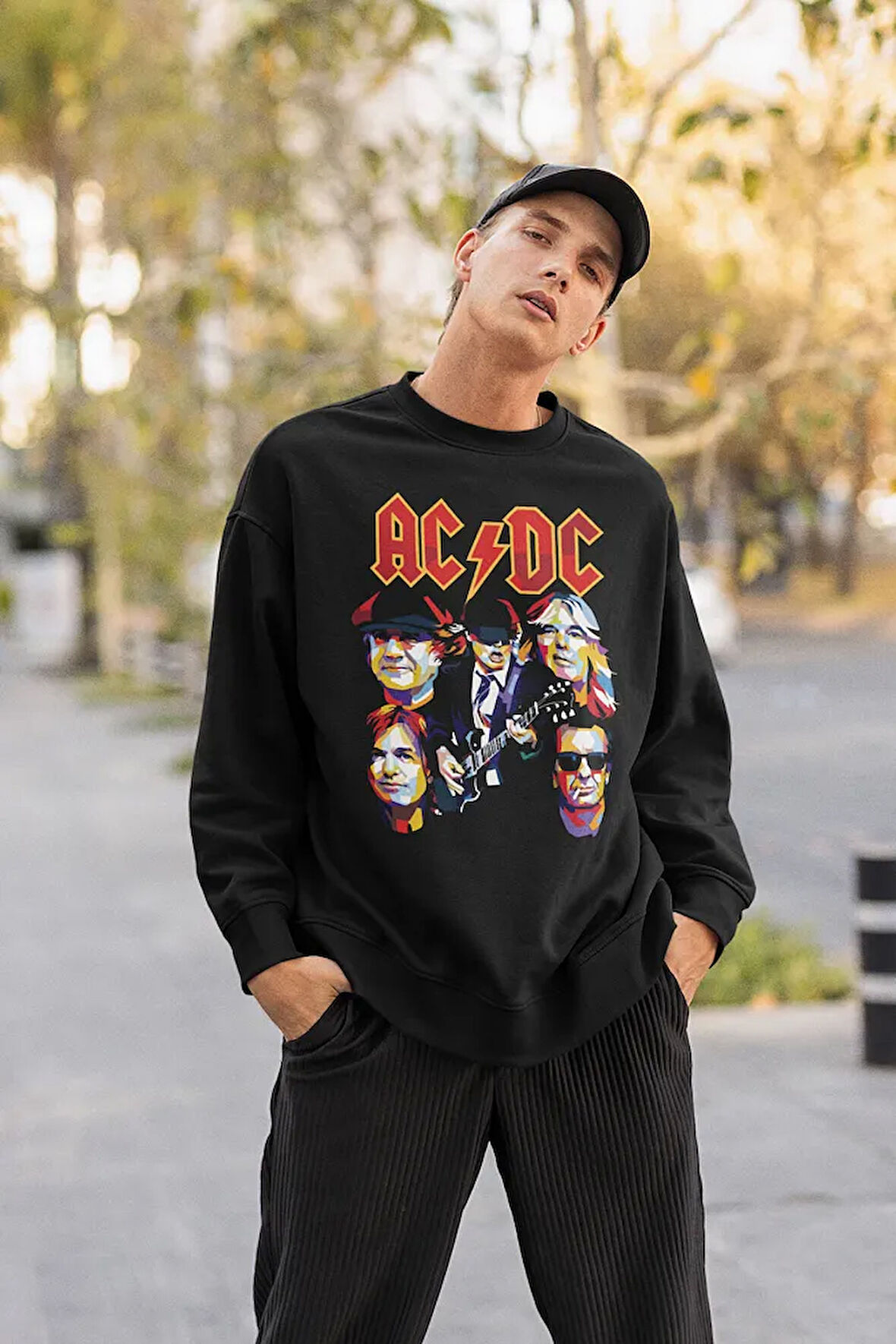 Rock Metal Müzik Grubu Üyeleri Baskılı Unisex Oversize AC DC Sweatshirt