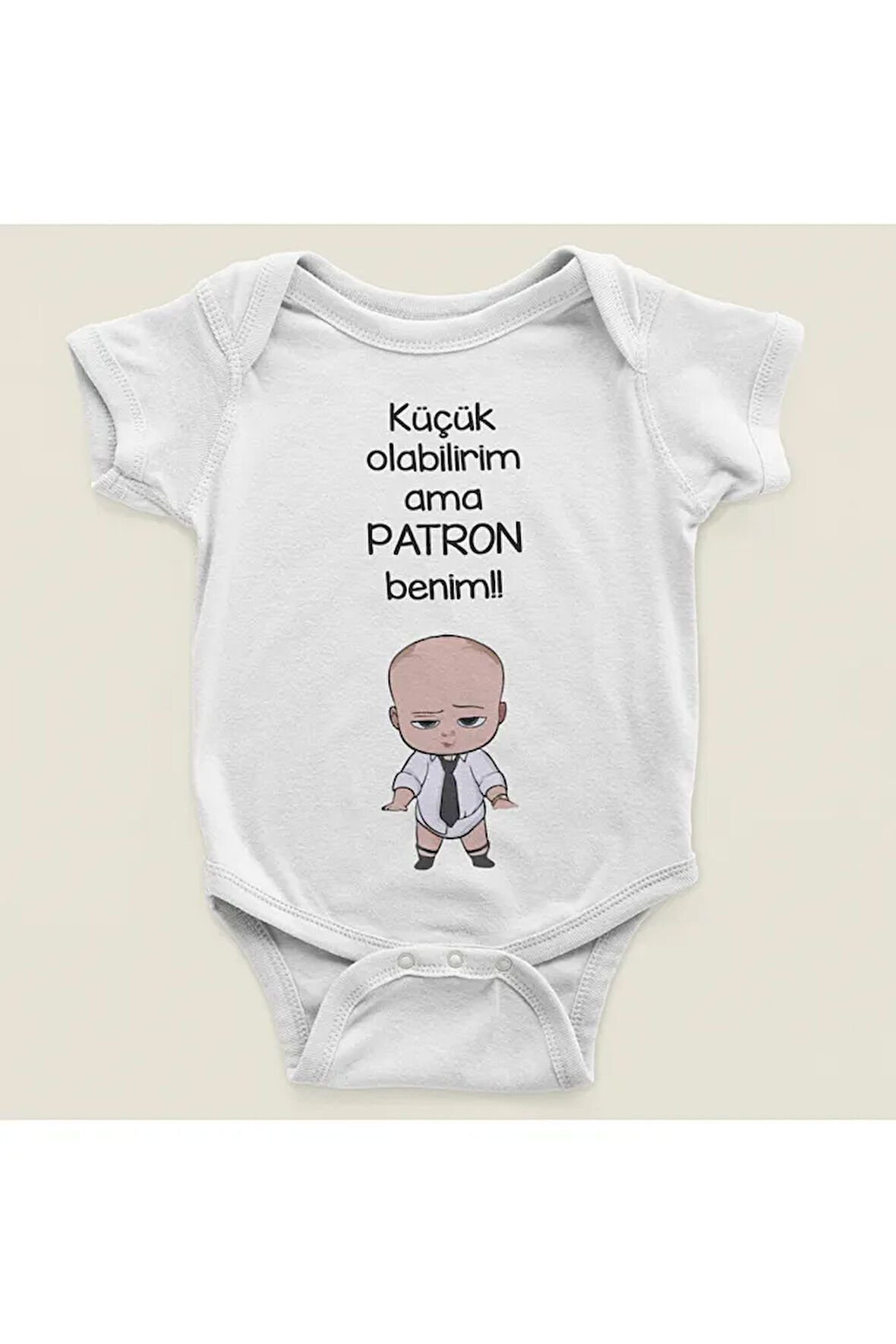 Küçük Olabilirim Ama Patron Benim Yazılı Pamuklu Yumuşak Unisex Çıtçıtlı Body Zıbın