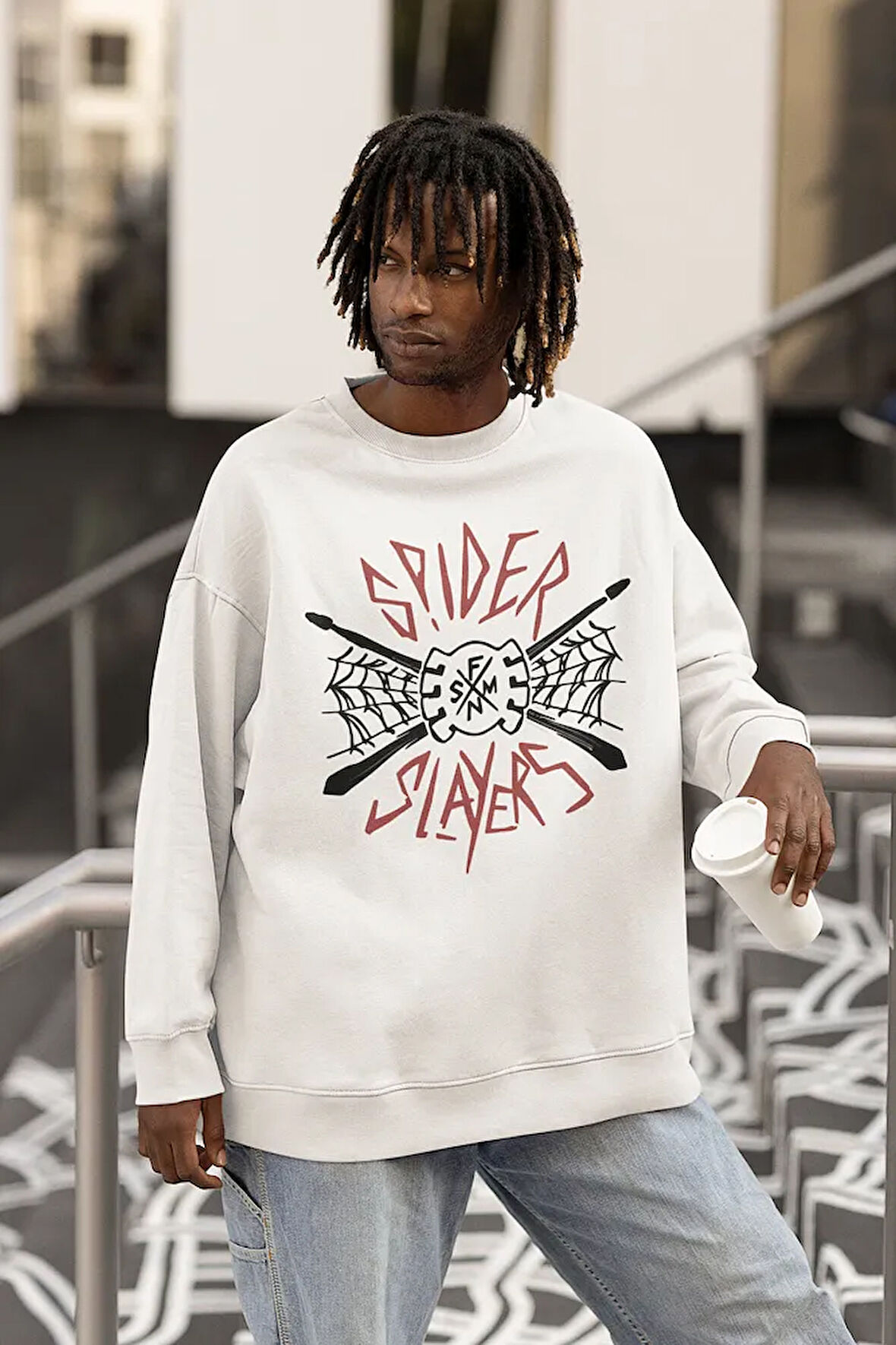 Spider Slayers Baskılı Unisex Oversize Örümcek Sweatshirt