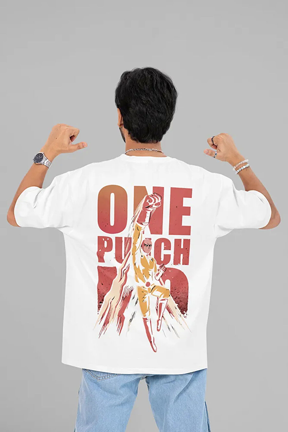 One Punch Man Baskılı Unisex Oversize Anime Karakter Tişört