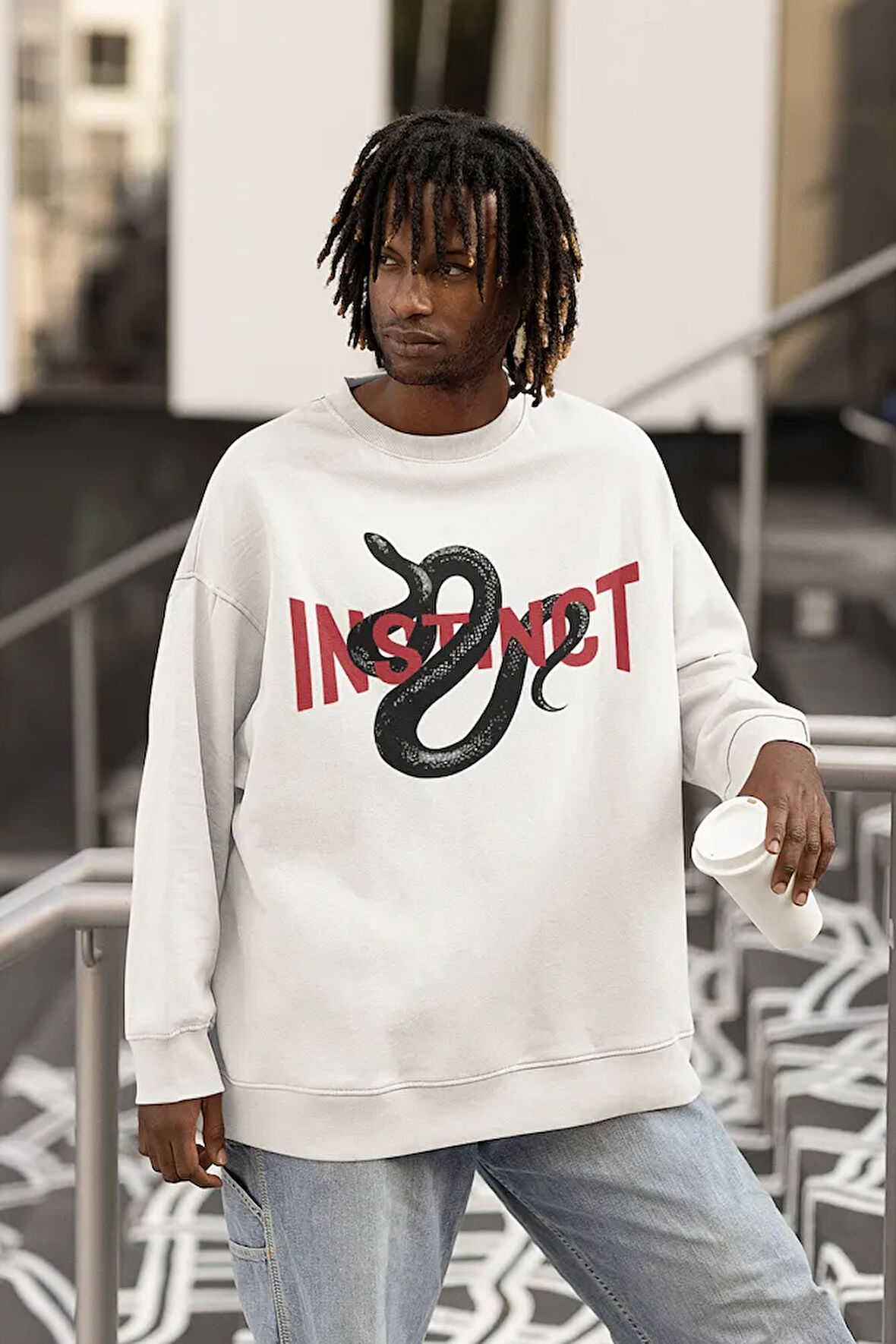 Insticnt Yazılı Unisex Oversize Tasarım Sweatshirt