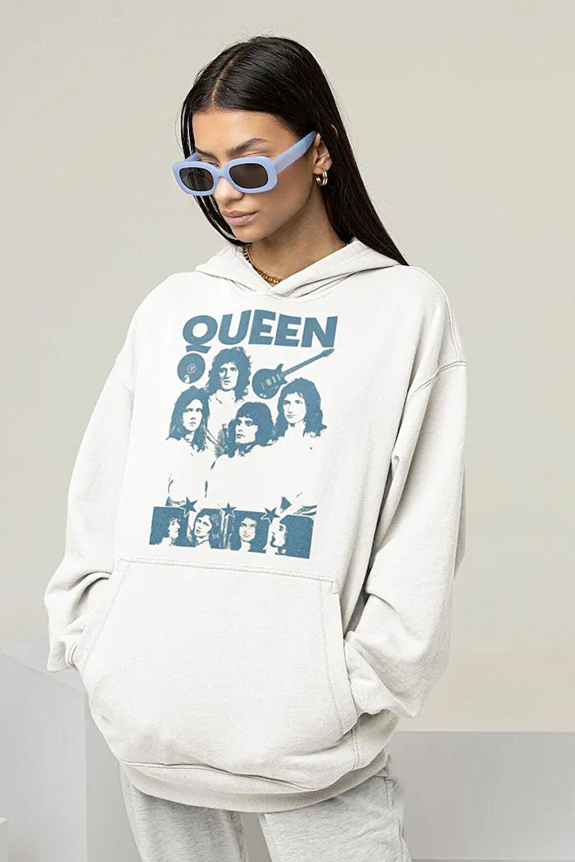 Queen Müzik Grubu Baskılı Unisex Oversize Hoodie