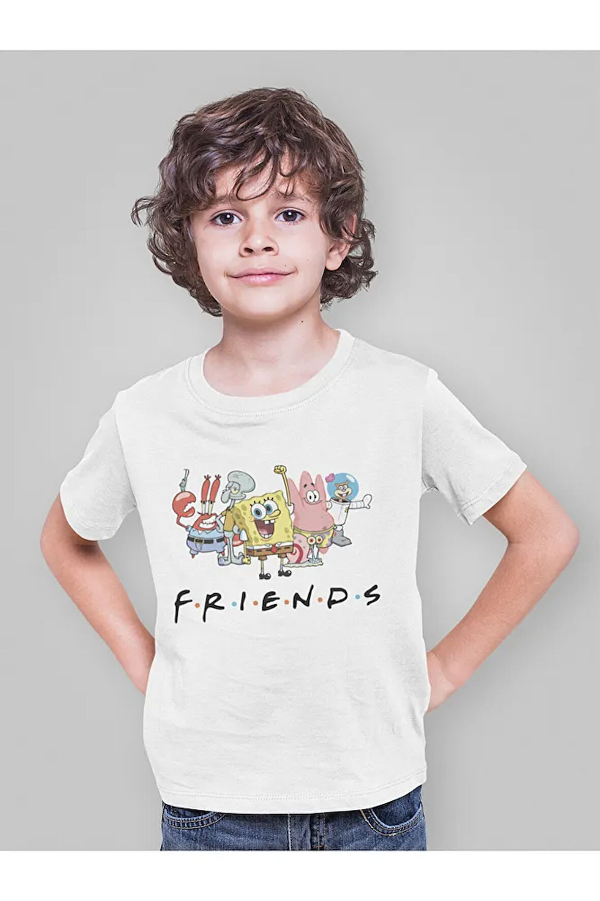 Süngerbob Karakterler Baskılı Unisex Çizgi Film Çocuk Tişört (1-12 Yaş)