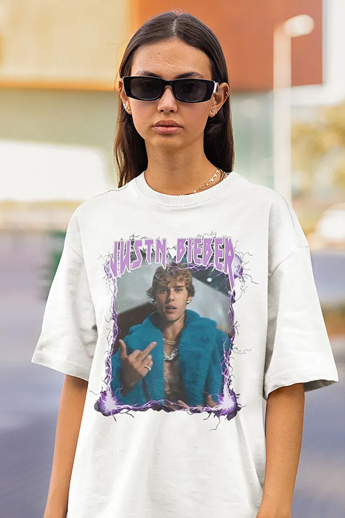 Justin Bieber Baskılı Unisex Oversize Şarkıcı Tişört
