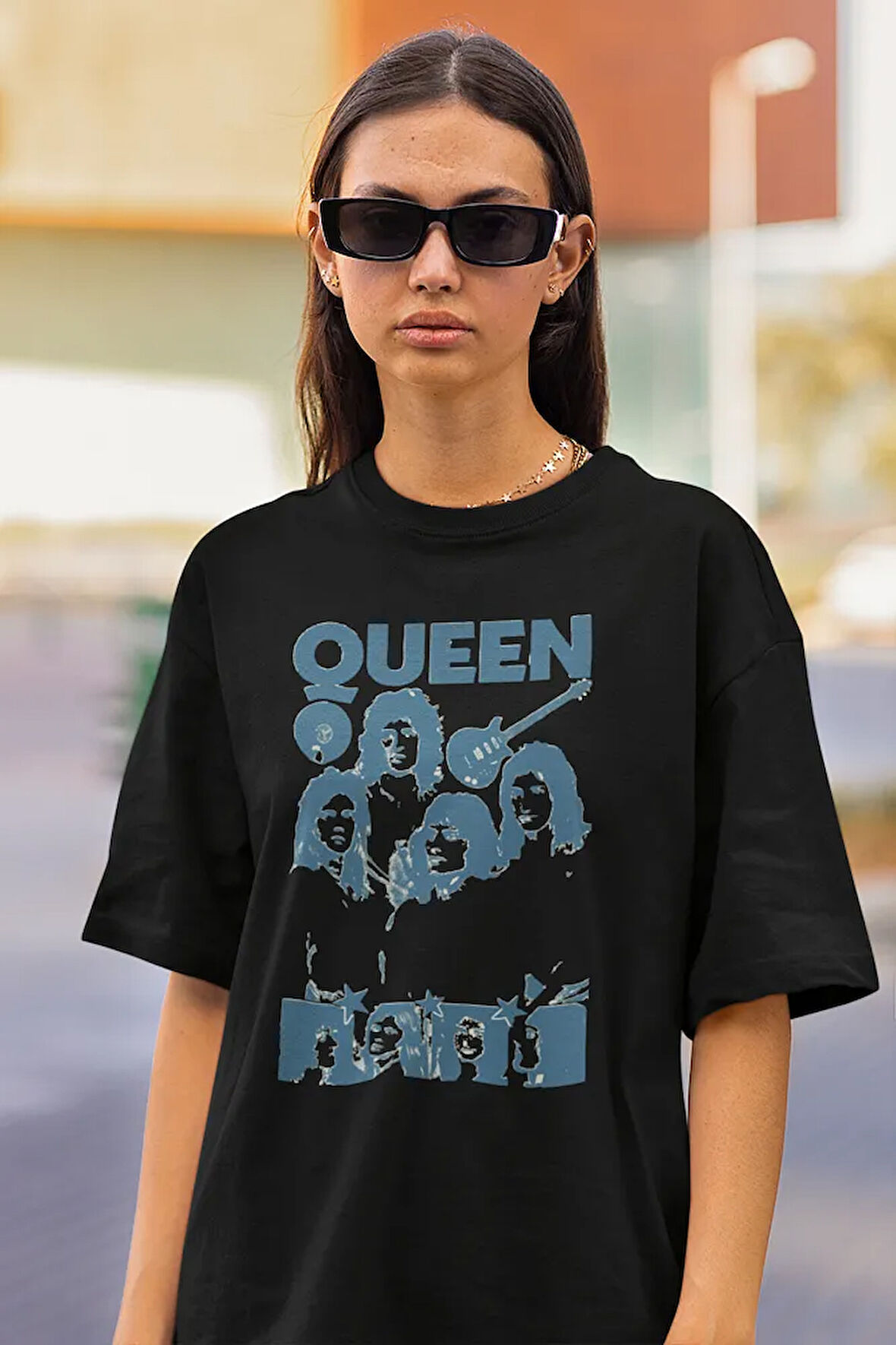 Queen Temalı Baskılı Unisex Tişört, Oversize Müzik Grubu Baskılı Tişört