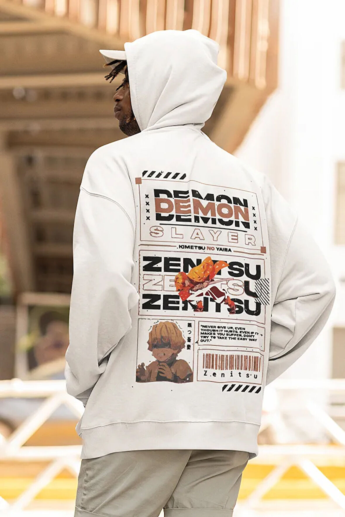 Demon Slayer Zenitsu Baskılı Unisex Oversize Anime Hoodie