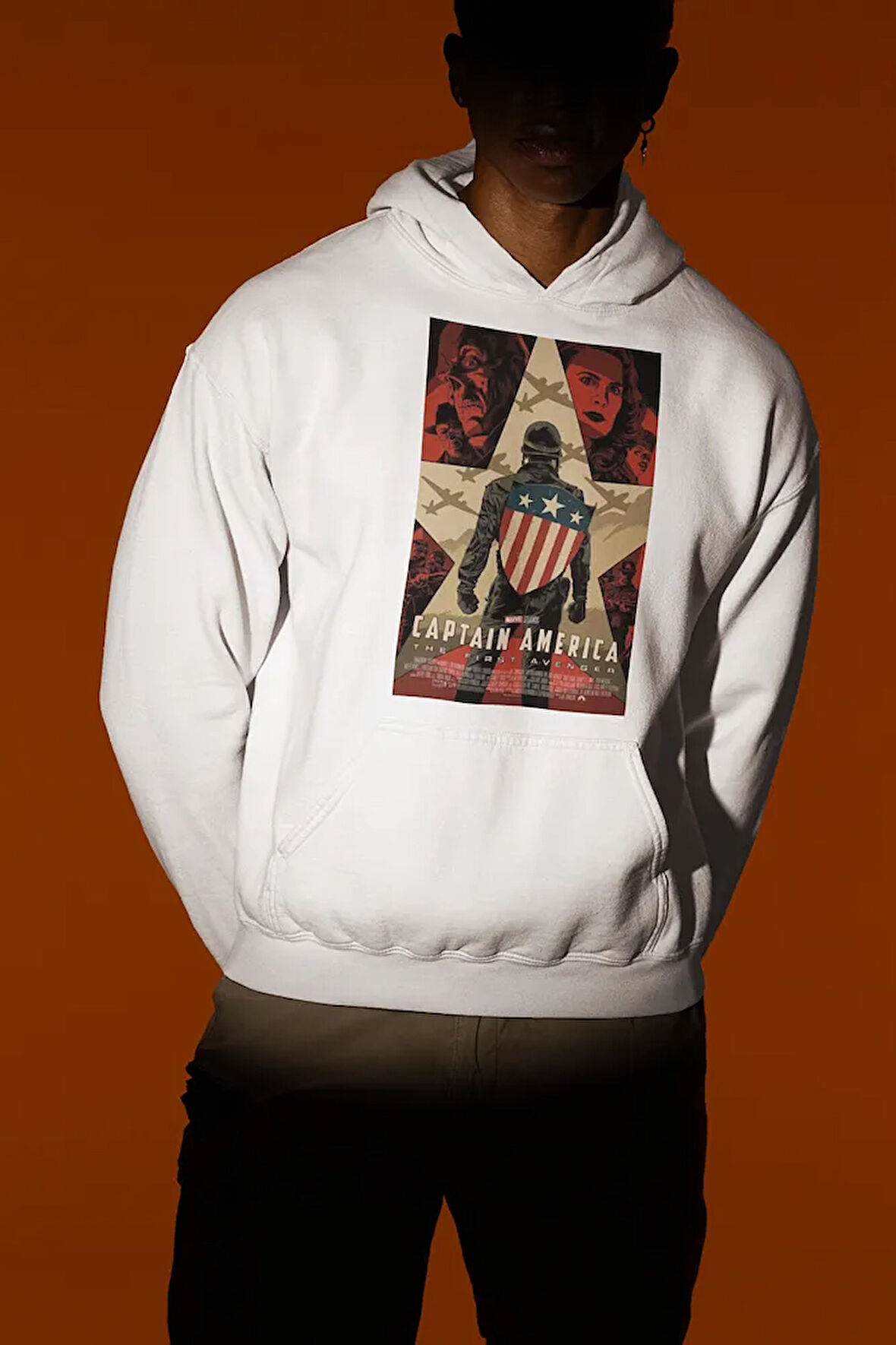 Kaptan Amerika Avengers Karakter Baskılı Unisex Oversize Hoodie