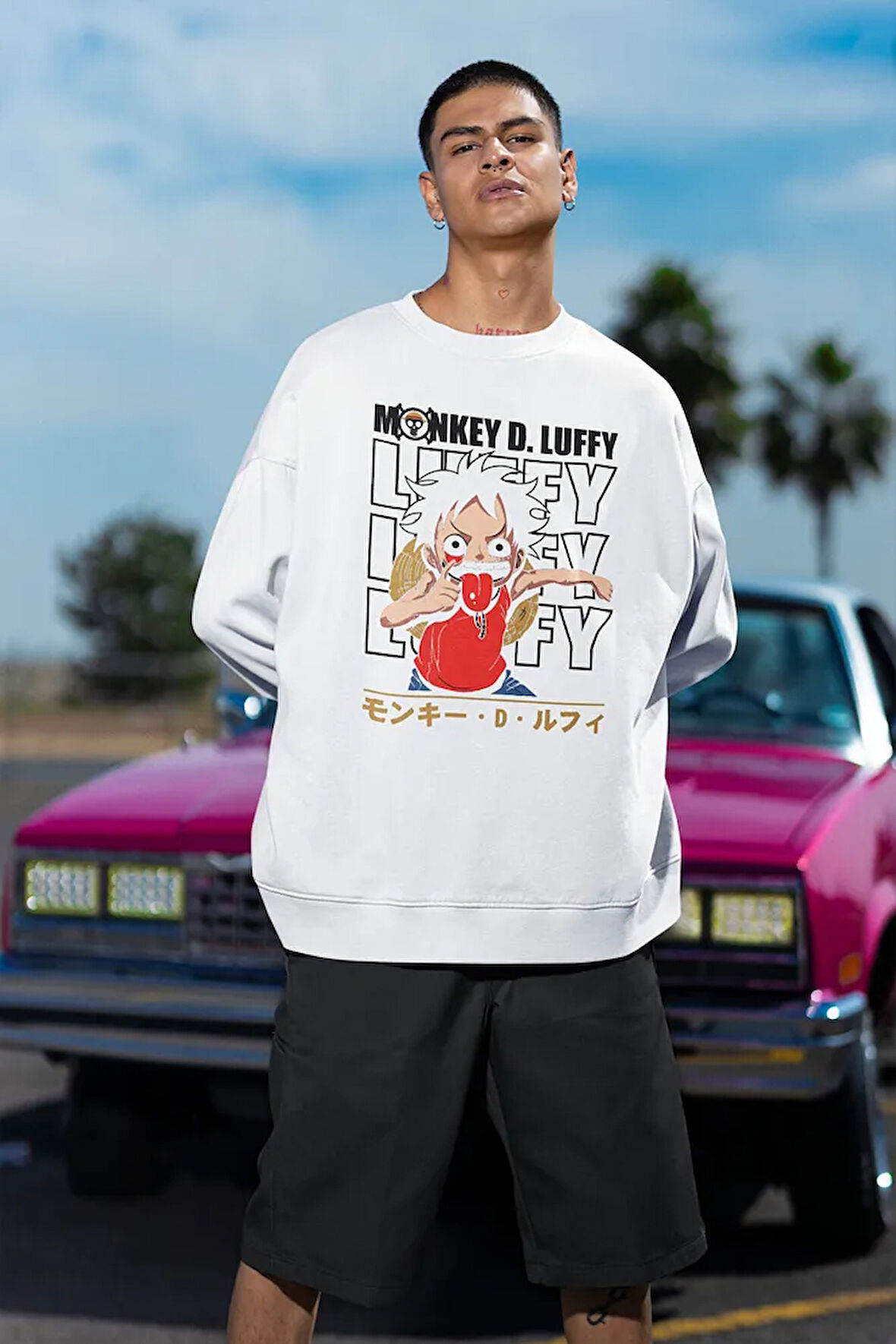 Monkey D. Luffy Baskılı Unisex Oversize Anime Karakter Sweatshirt