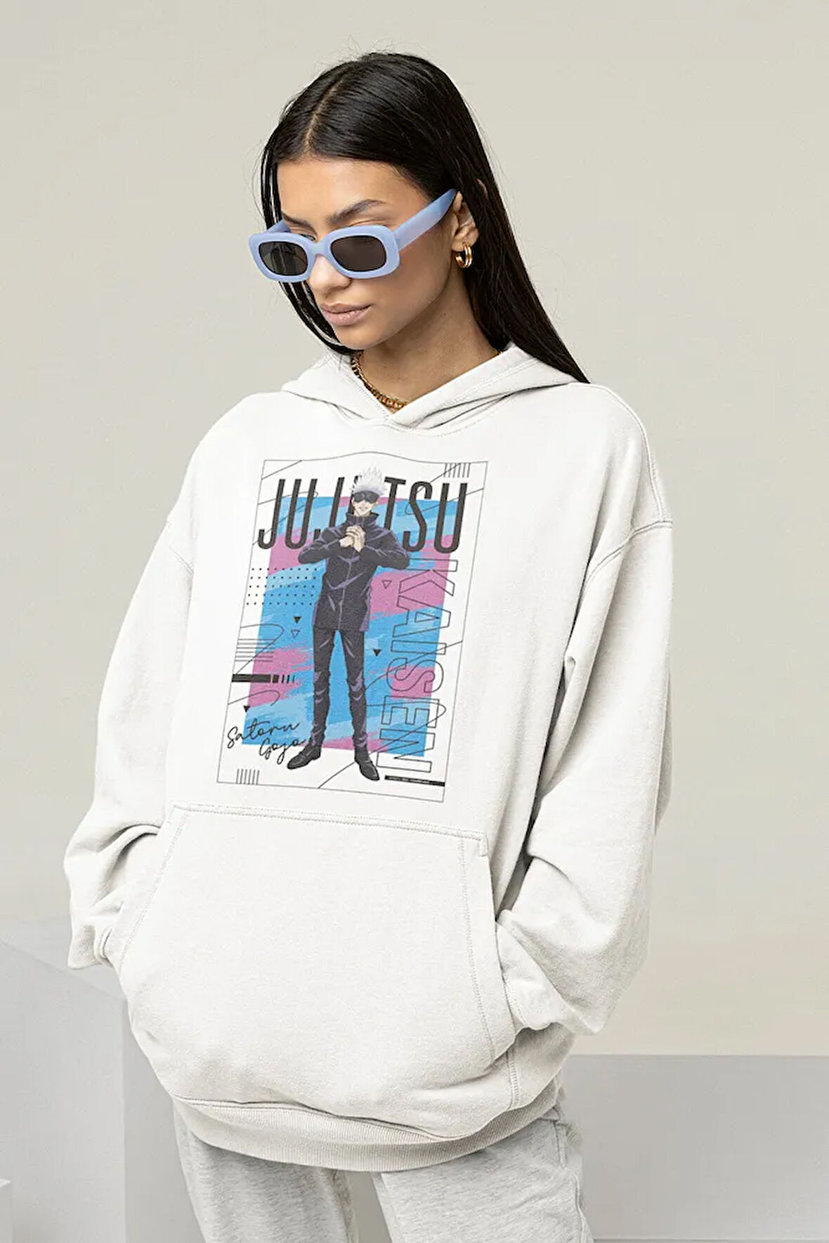 Jujutsu Kaisen Baskılı Unisex Oversize Anime Hoodie