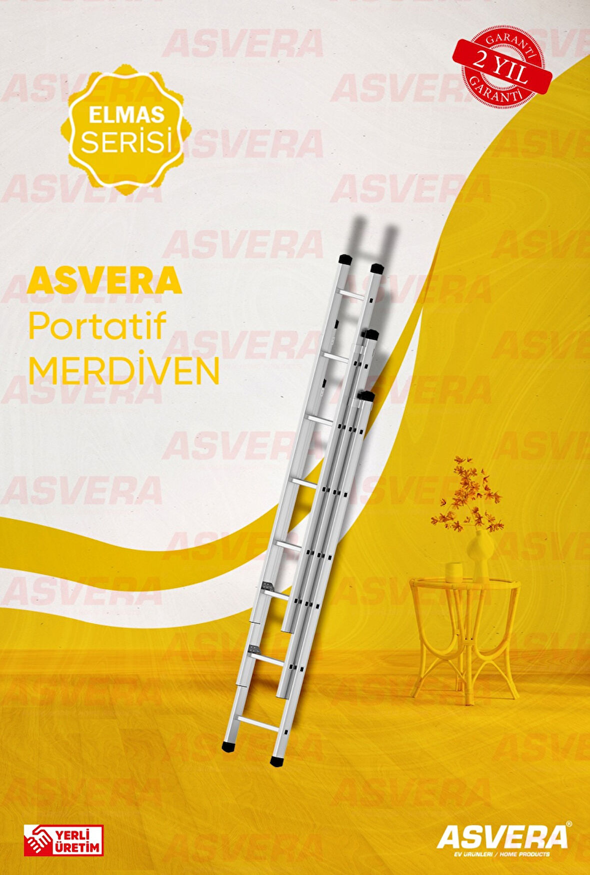 Elmas Serisi - 3 Parça X 2 Metre = 6 Metre Alüminyum Merdiven - Yerli Üretim